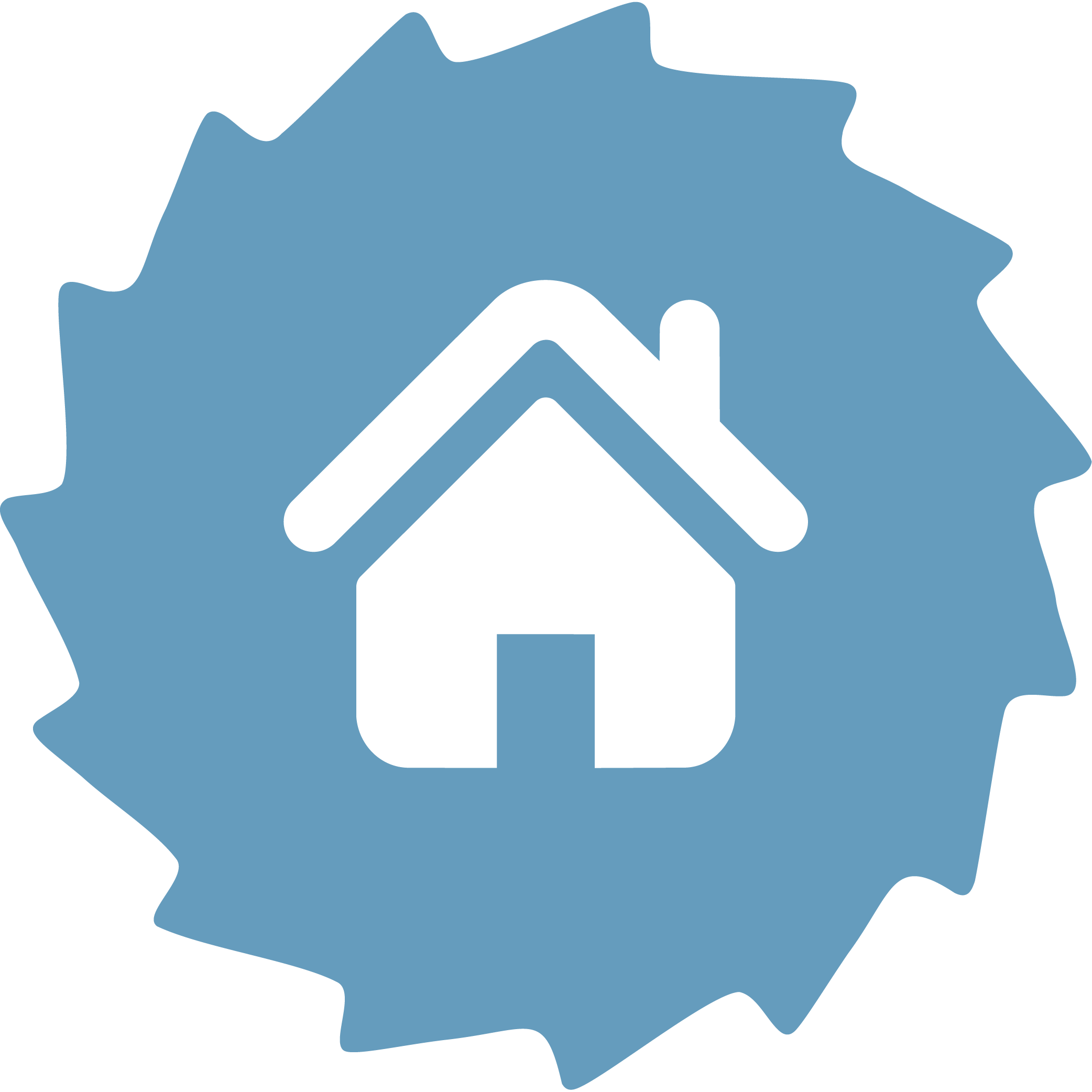Icon of a house inside a blue gear, representing home repair or maintenance services.