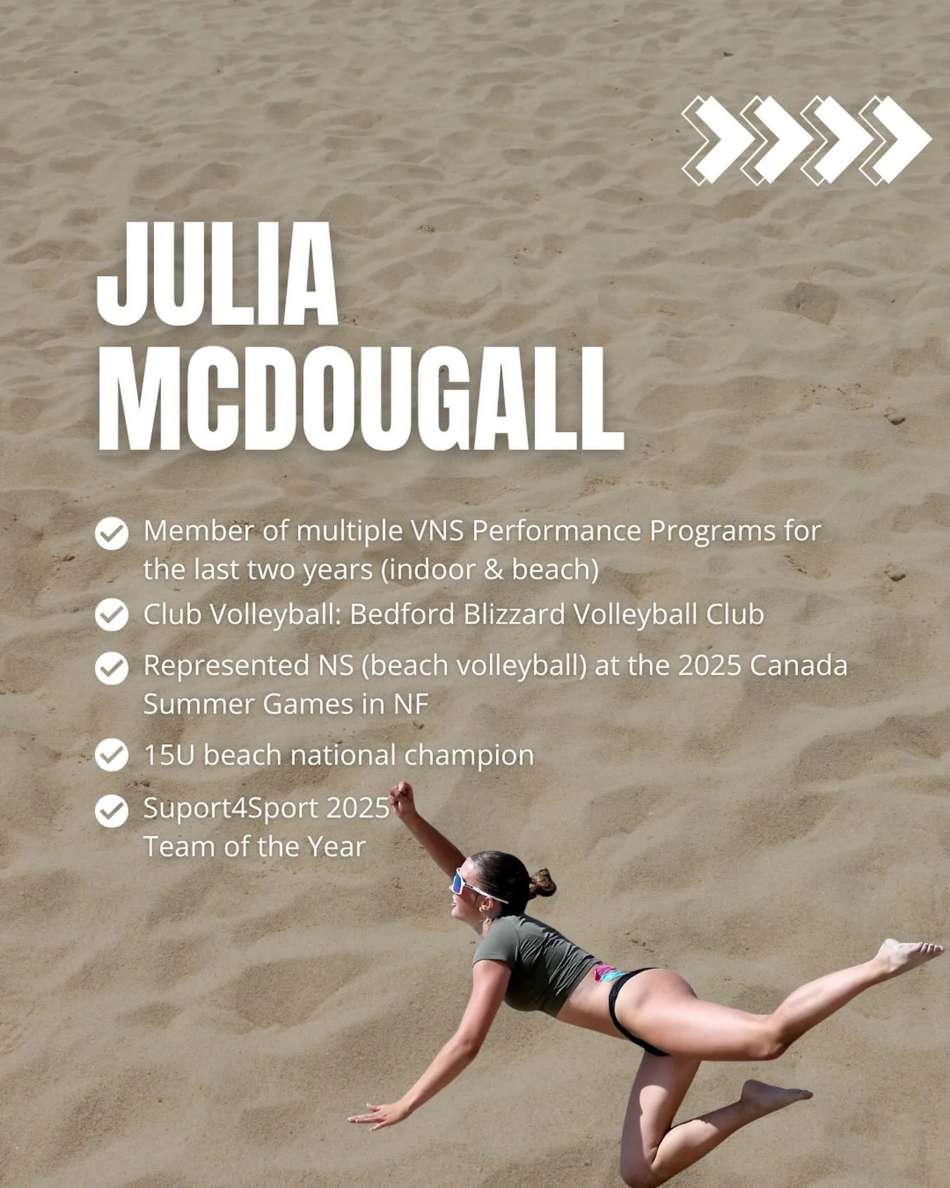 Coach Highlight 🌟⁣
⁣
𝐉𝐮𝐥𝐢𝐚 𝐌𝐜𝐃𝐨𝐮𝐠𝐚𝐥𝐥 isn&rsquo;t new to the beach game 🏐🔥⁣
⁣
* 15U Beach National Champion⁣
* Represented Nova Scotia at the 2025 Canada Summer Games⁣ for beach volleyball 
⁣
Experience, grit, and beach IQ &mdash; exc