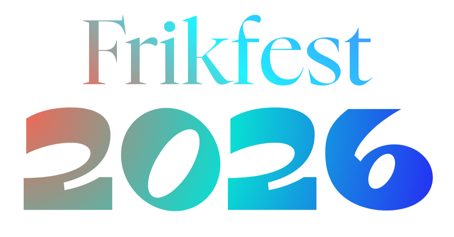 Tekst med gradientfarger som sier «Frikfest» øverst og «2026» nederst