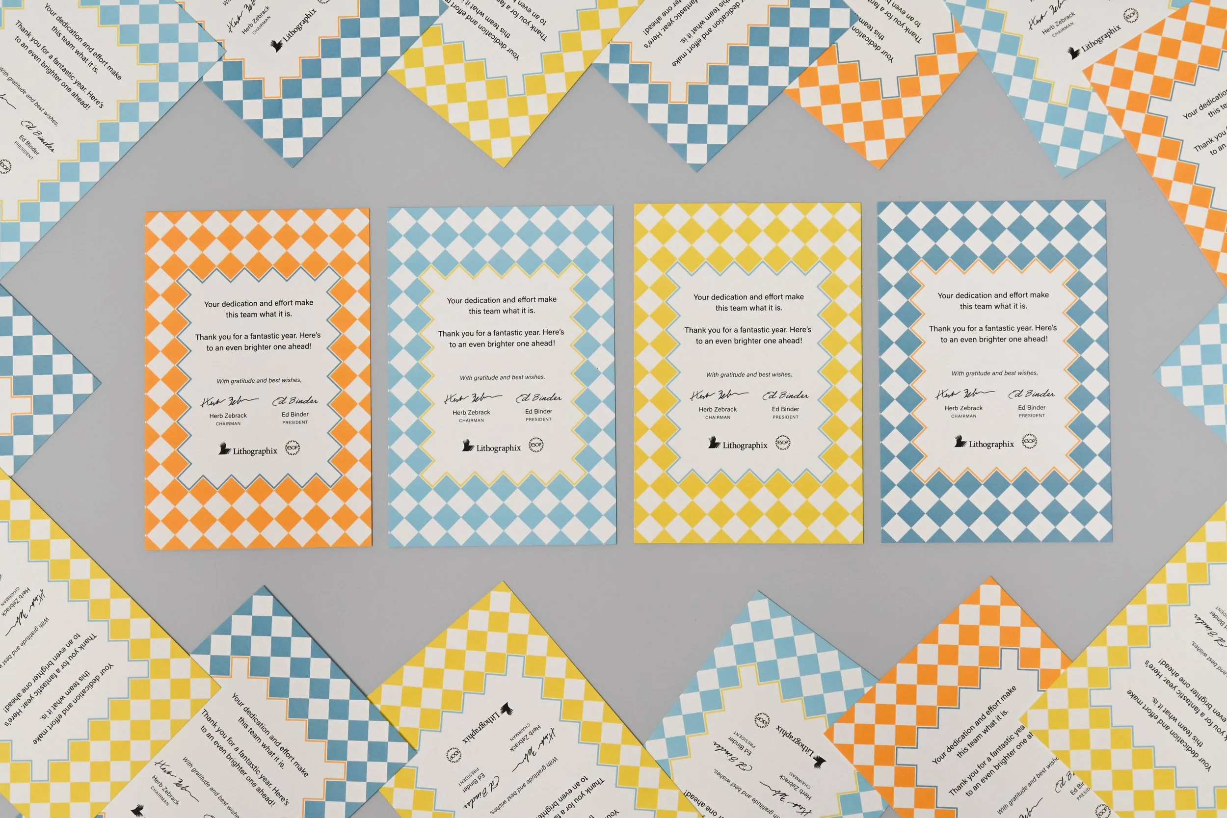 'Thank you' cards designed and printed for Lithographix 