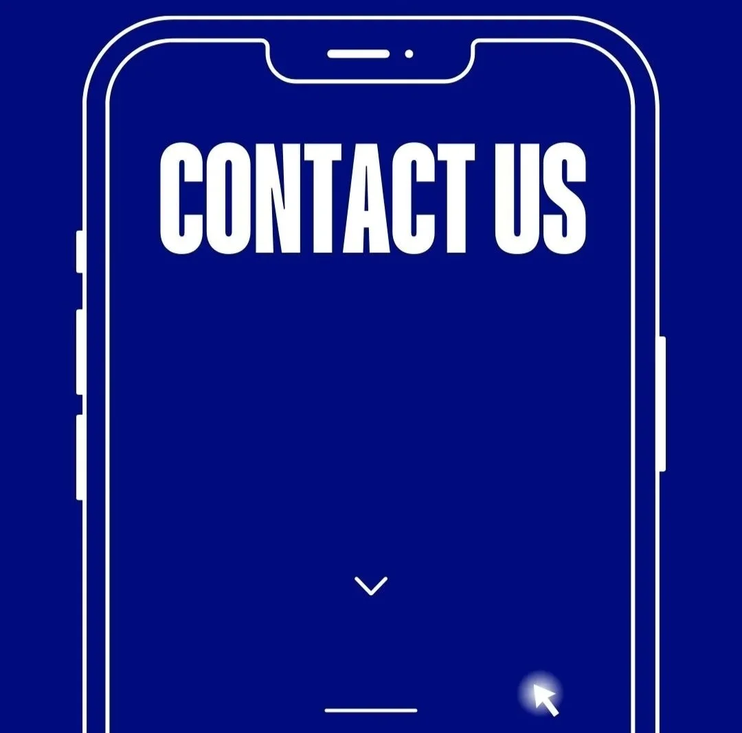 Line drawing of a smartphone with the words 'Contact Us' on the screen and a cursor clicking near the bottom right.