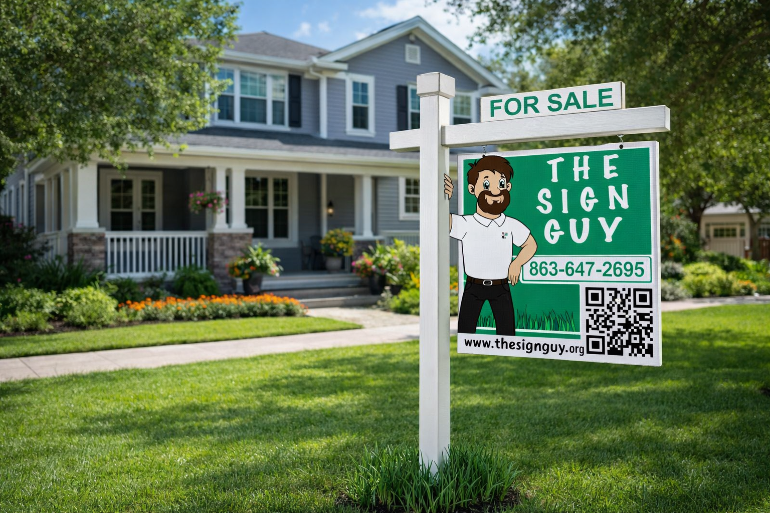 The Sign Guy Inc Pic 1 in the front yard of a Central Florida Home with The Sign Guy Inc Logo.