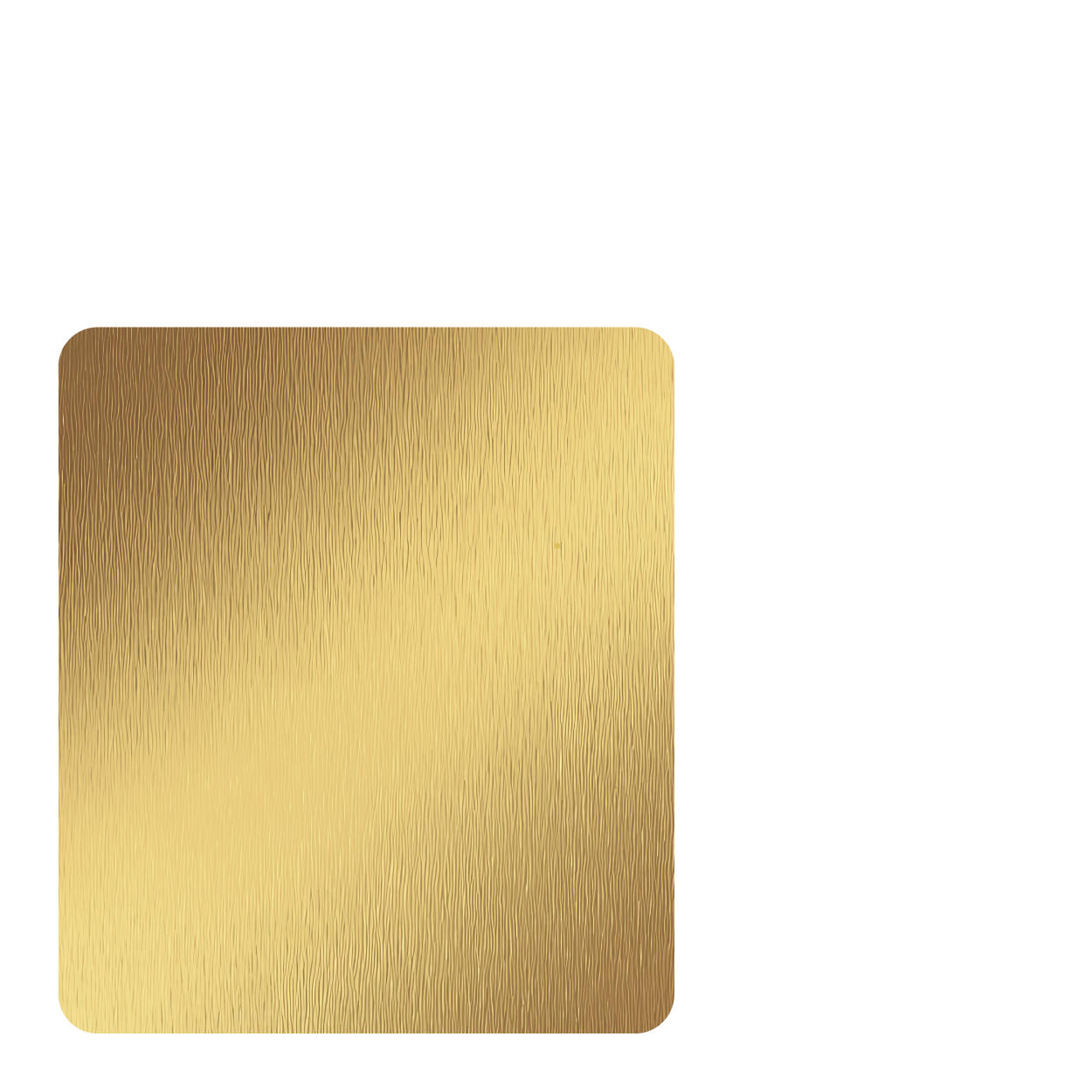 Close-up of a gold-colored object with a textured surface and rounded corners.