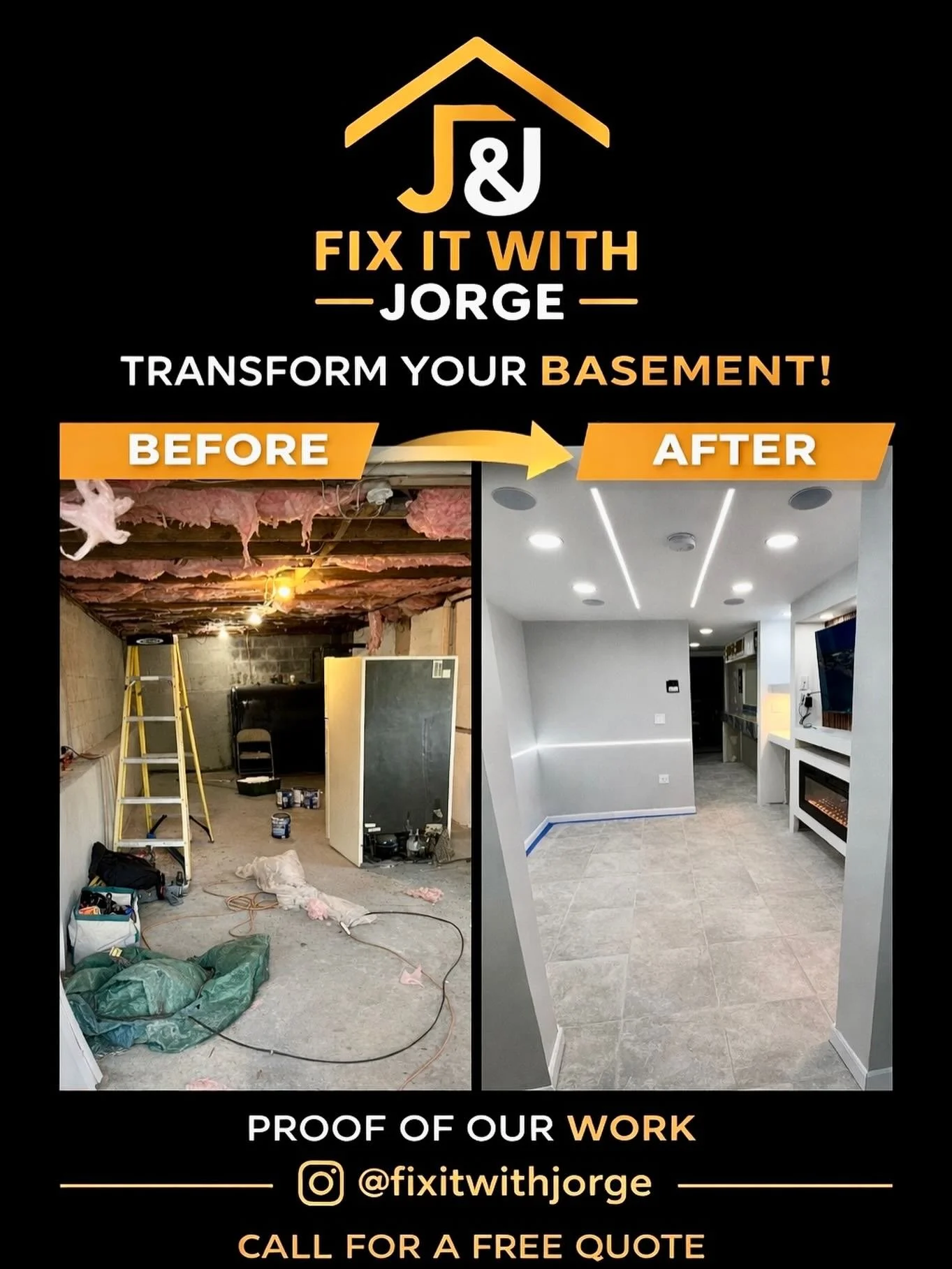 Basement Transformation, From Raw to Refined From exposed framing and insulation to a clean, modern living space, this basement was built the right way from start to finish.

We handled everything: framing, electrical, lighting layout, drywall, floor