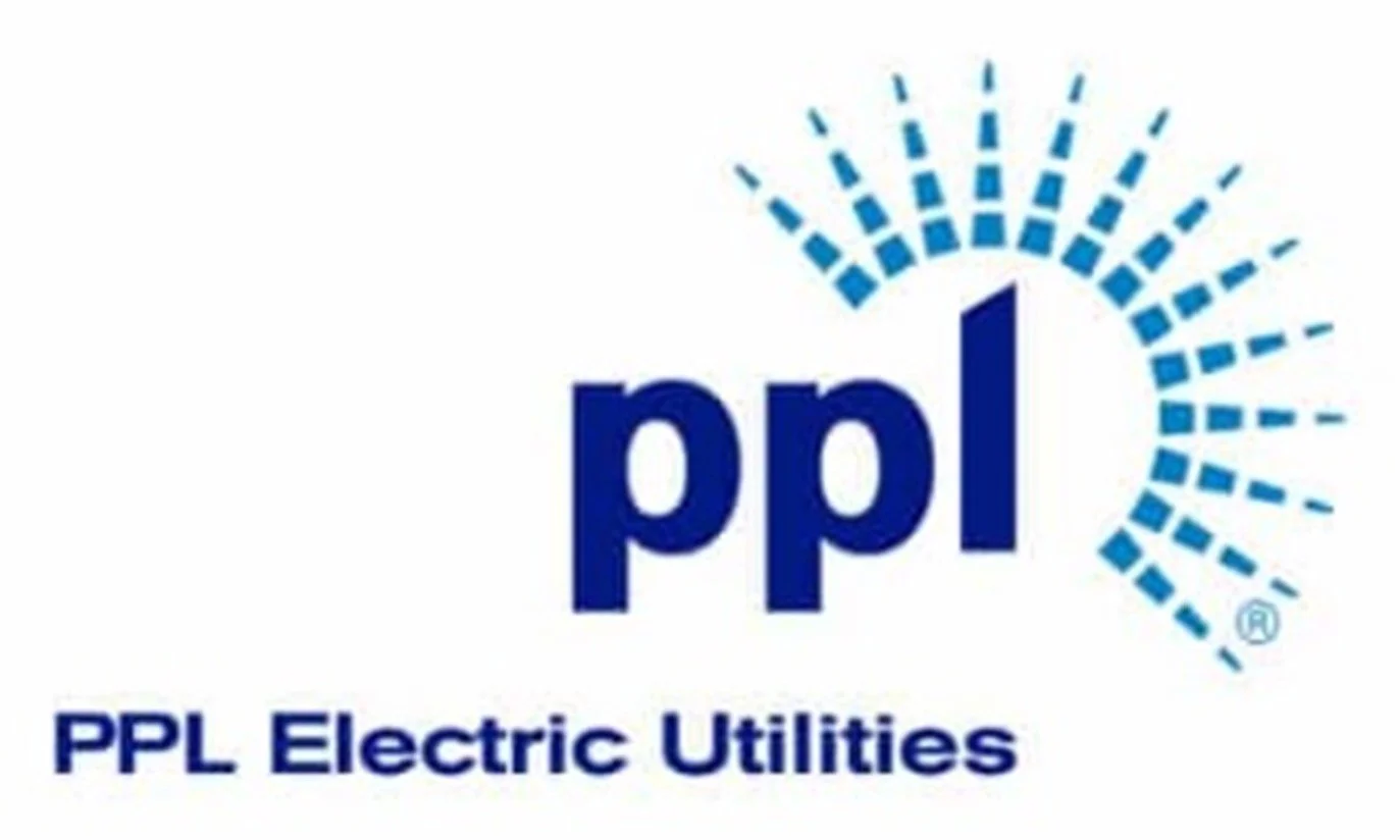 PPL Electric Utilities logo with blue text and a stylized blue arc of dashes, and the text "PPL Electric Utilities" below.
