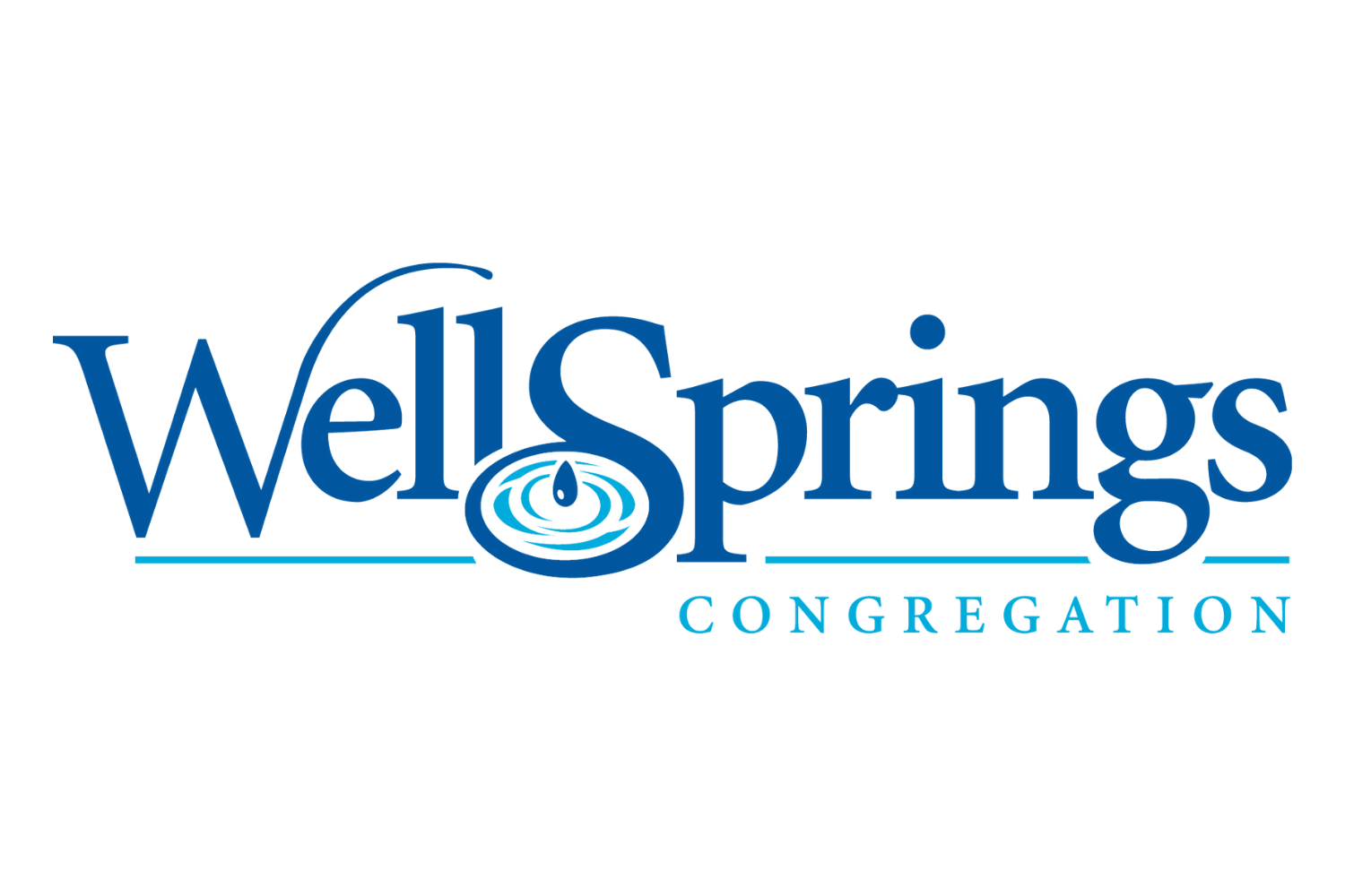 Wells Springs Congregation logo with stylized water droplet and ripples.