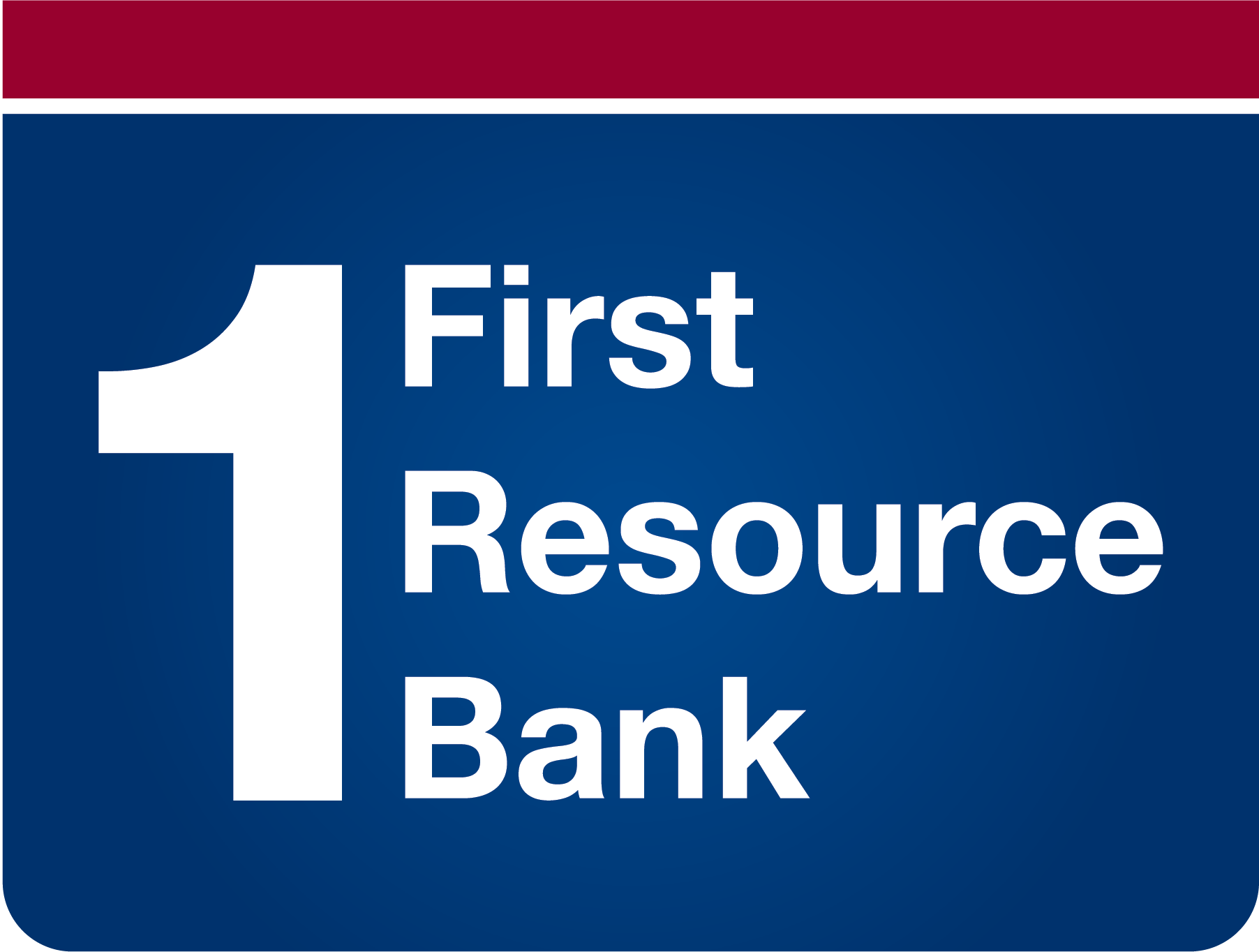 Logo for First Resource Bank with a large number 1 and blue background.