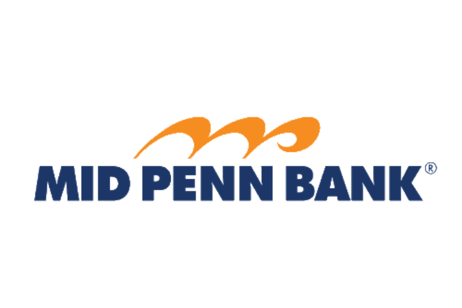Logo of Mid Penn Bank with blue text and orange stylized waves above the name.