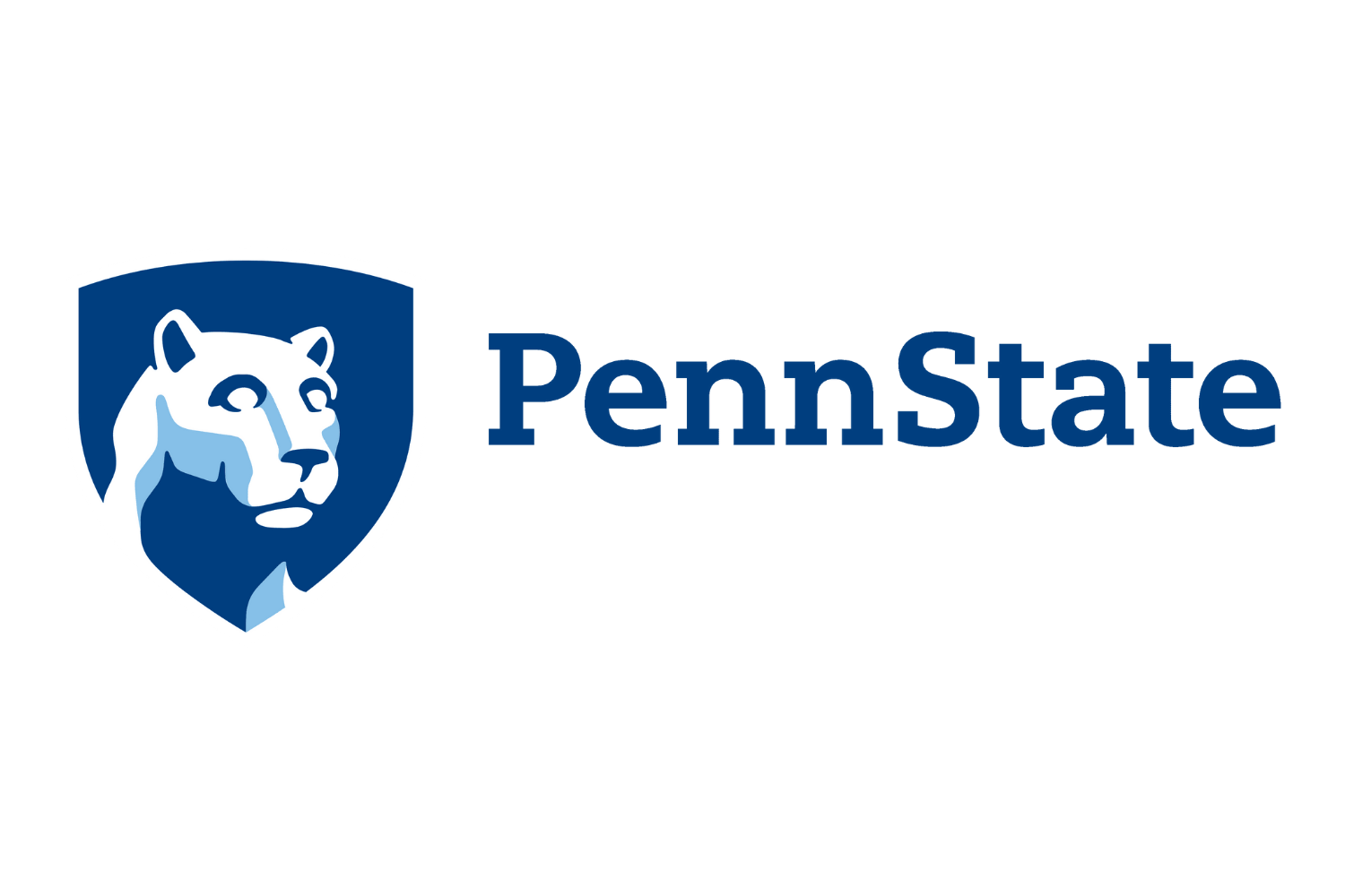Penn State logo with a illustrated lion face on a shield and the text 'Penn State' in blue next to it.
