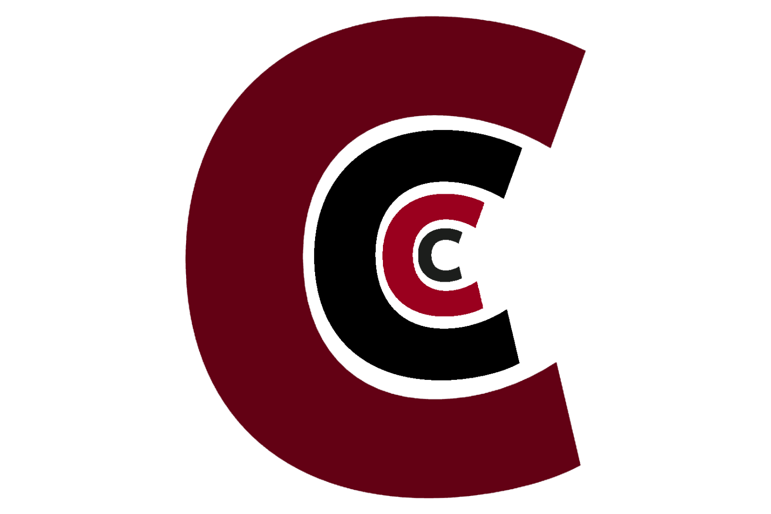 A stylized logo with concentric C shapes in black, white, and maroon, creating a circular pattern.