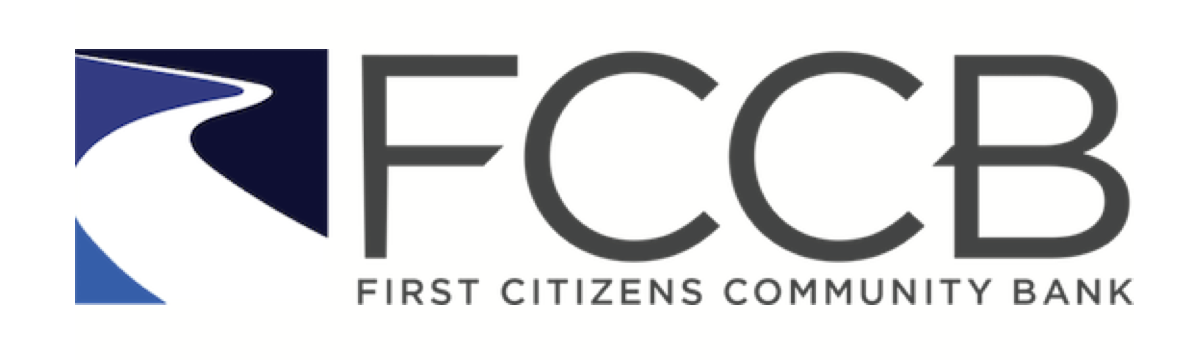 Logo of First Citizens Community Bank with a stylized road graphic and the bank's initials FCCB.