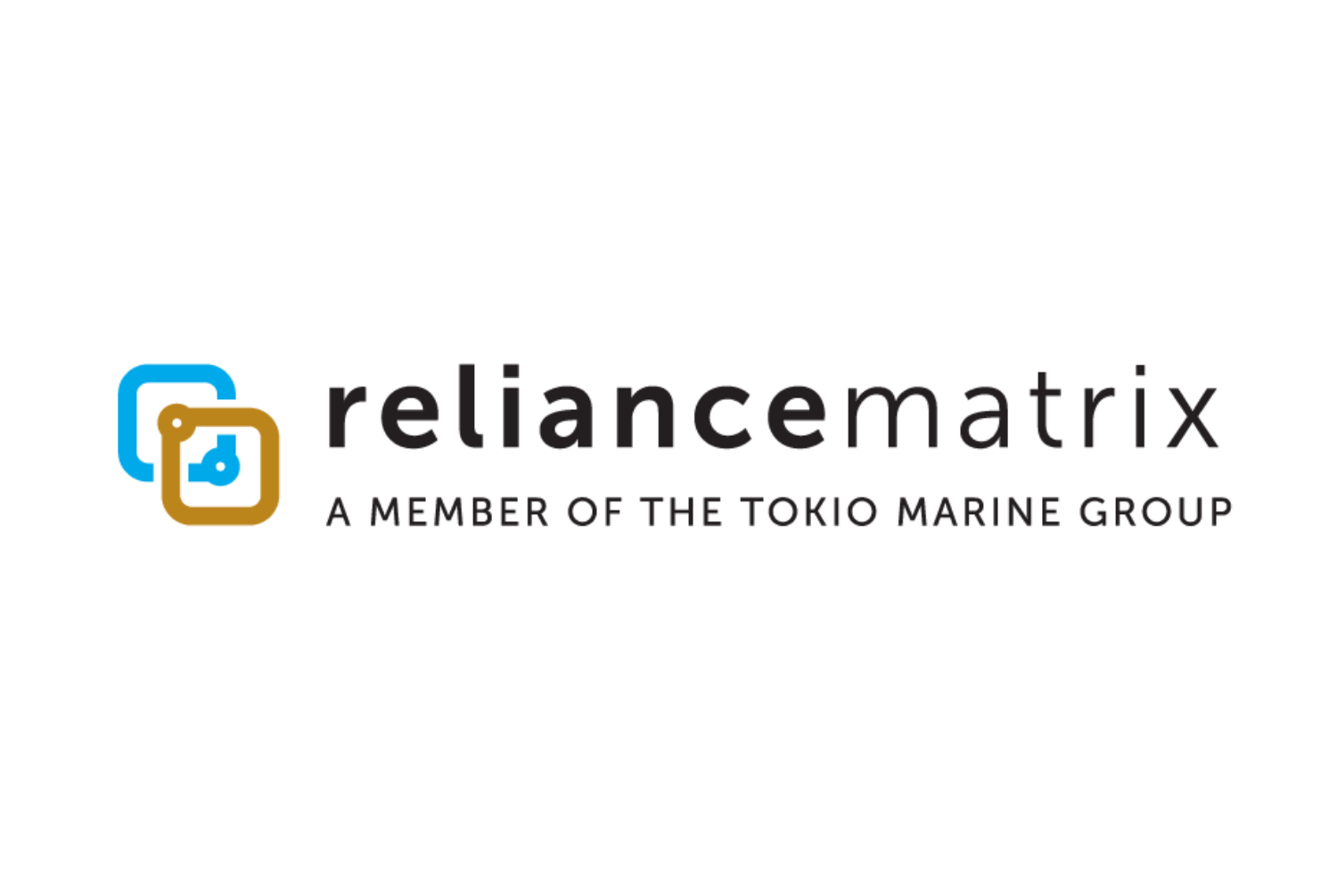 Relance Matrix logo with interconnected blue and gold gears and text indicating it is a member of the Tokio Marine Group.