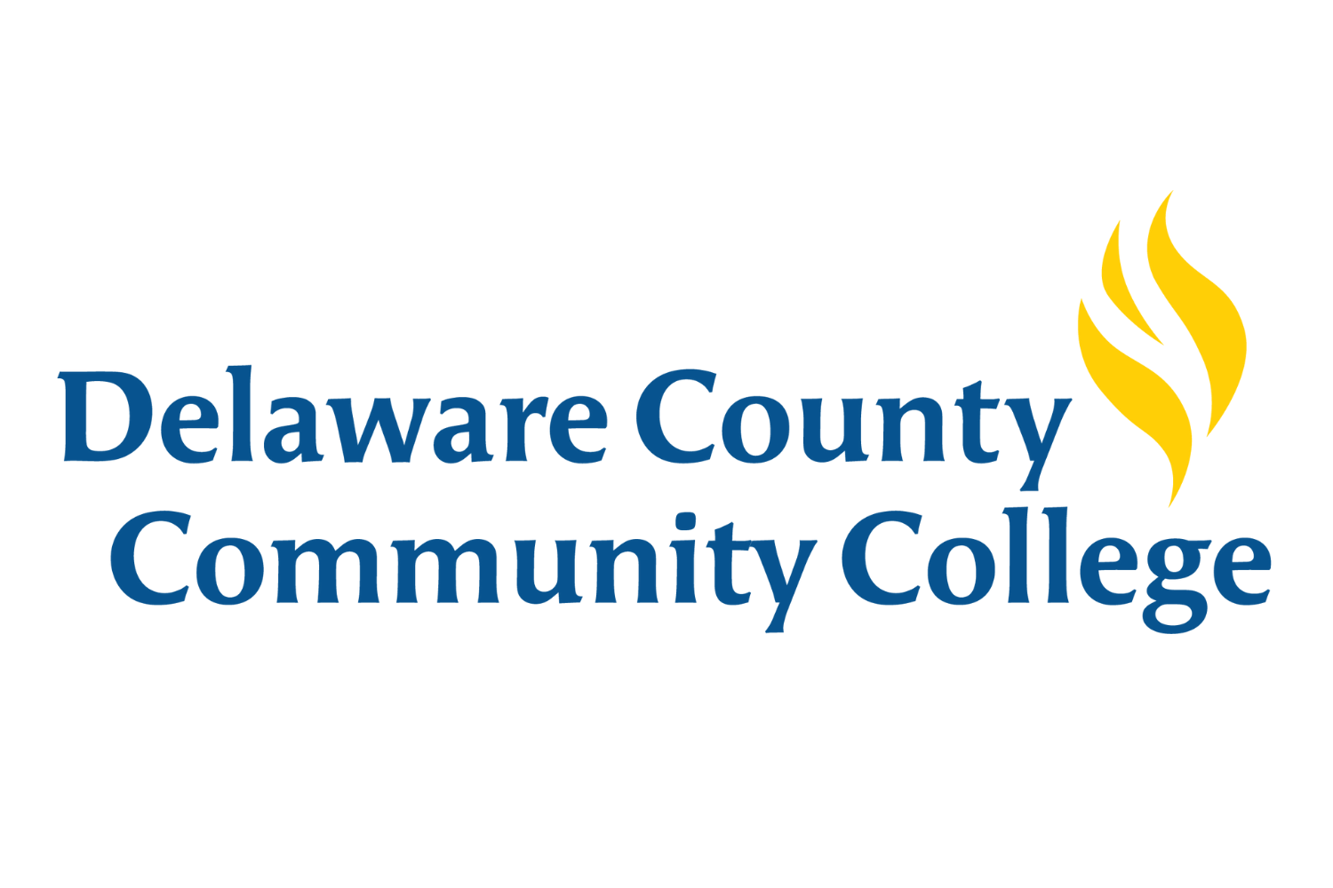 Logo of Delaware County Community College with wavy yellow symbol to the right of the text.