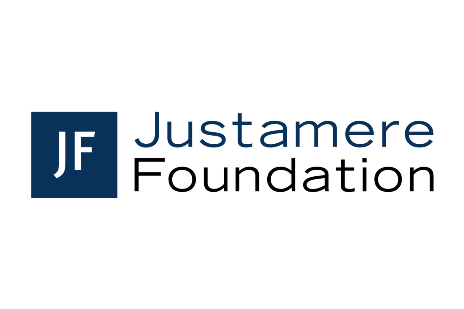 Logo of Justamere Foundation featuring a dark blue square with white initials 'JF' and text 'Justamere Foundation' in black and blue.