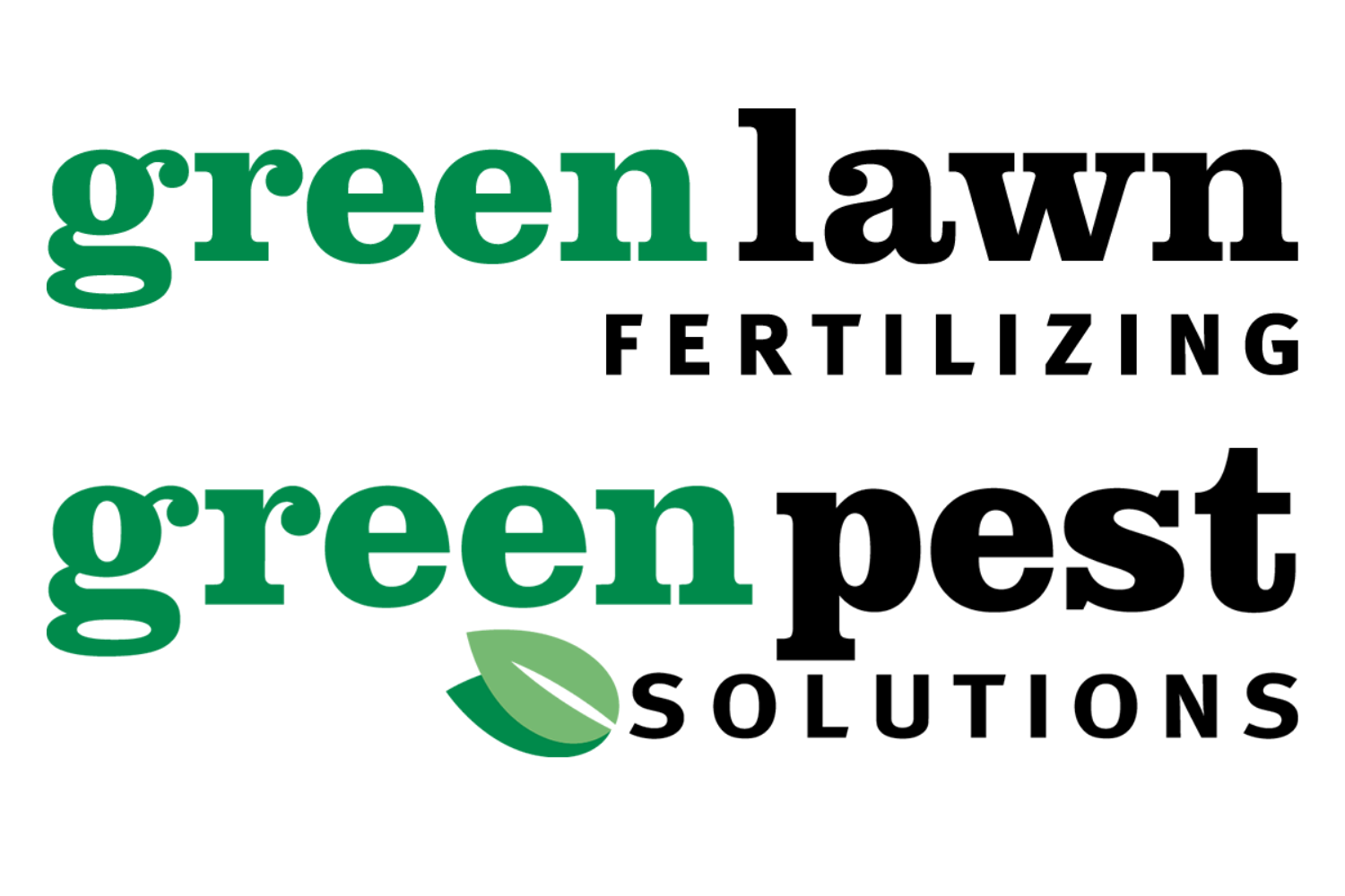 Green Lawn Fertilizing logo with black and green text, including a green leaf graphic.