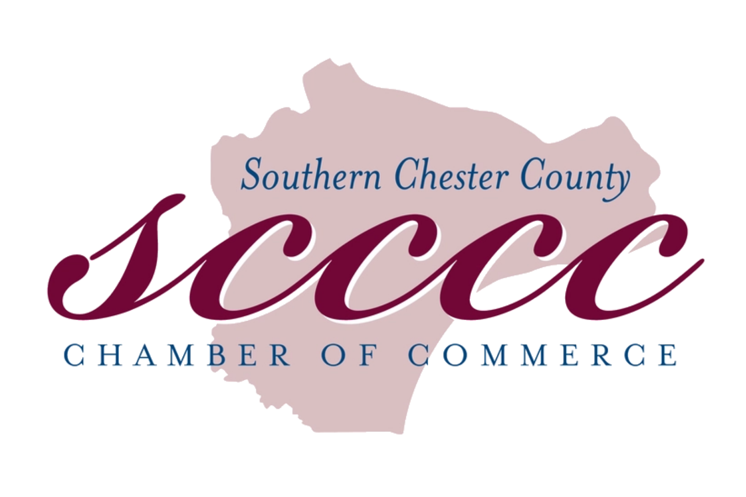 Logo of the Southern Chester County Chamber of Commerce with a stylized map of Chester County in the background.