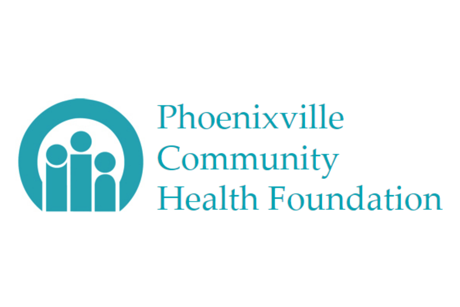 Logo of Phoenixville Community Health Foundation with teal icon of four stylized people inside a circle, and teal text.