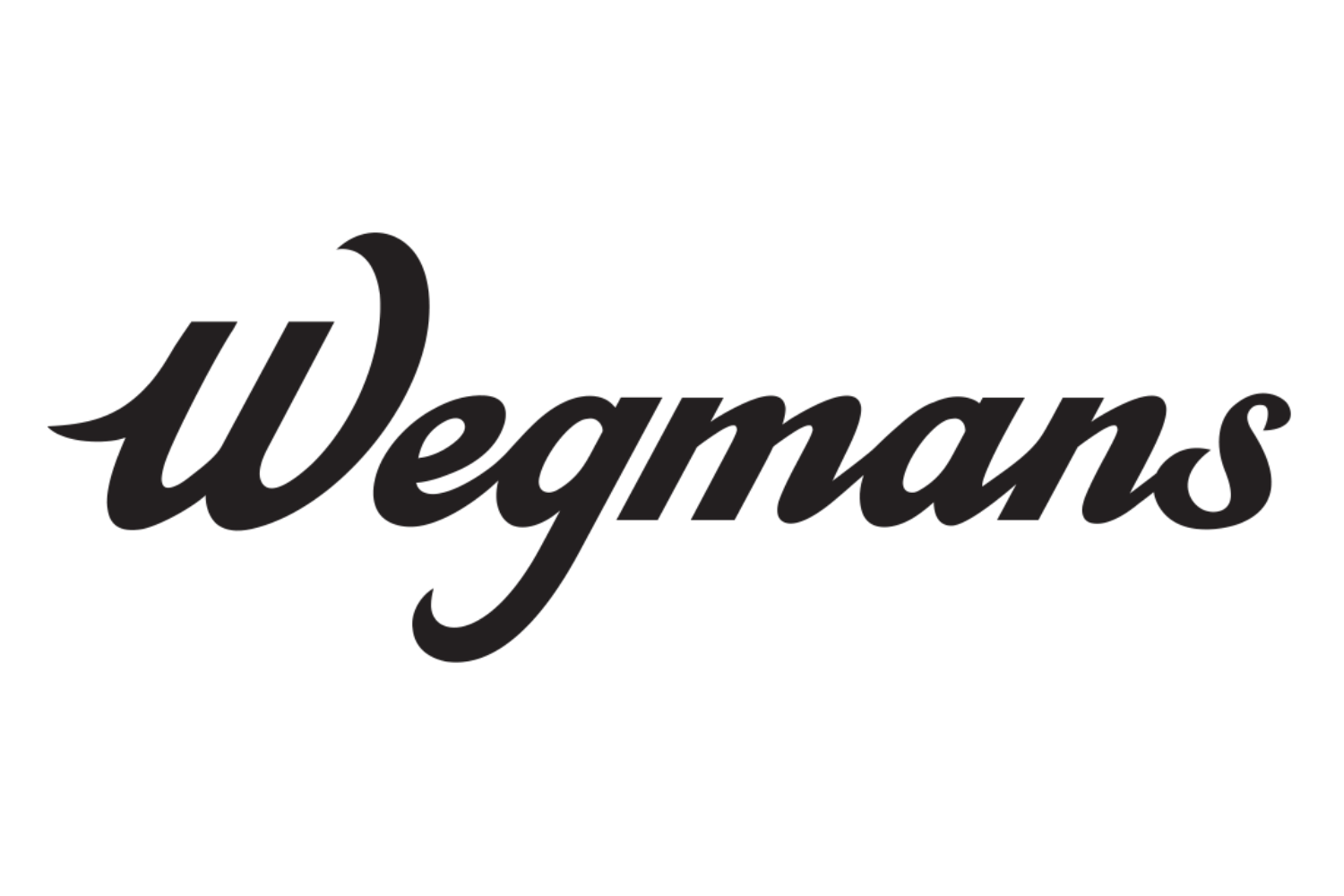 Black script logo of Wegmans grocery store on a white background.