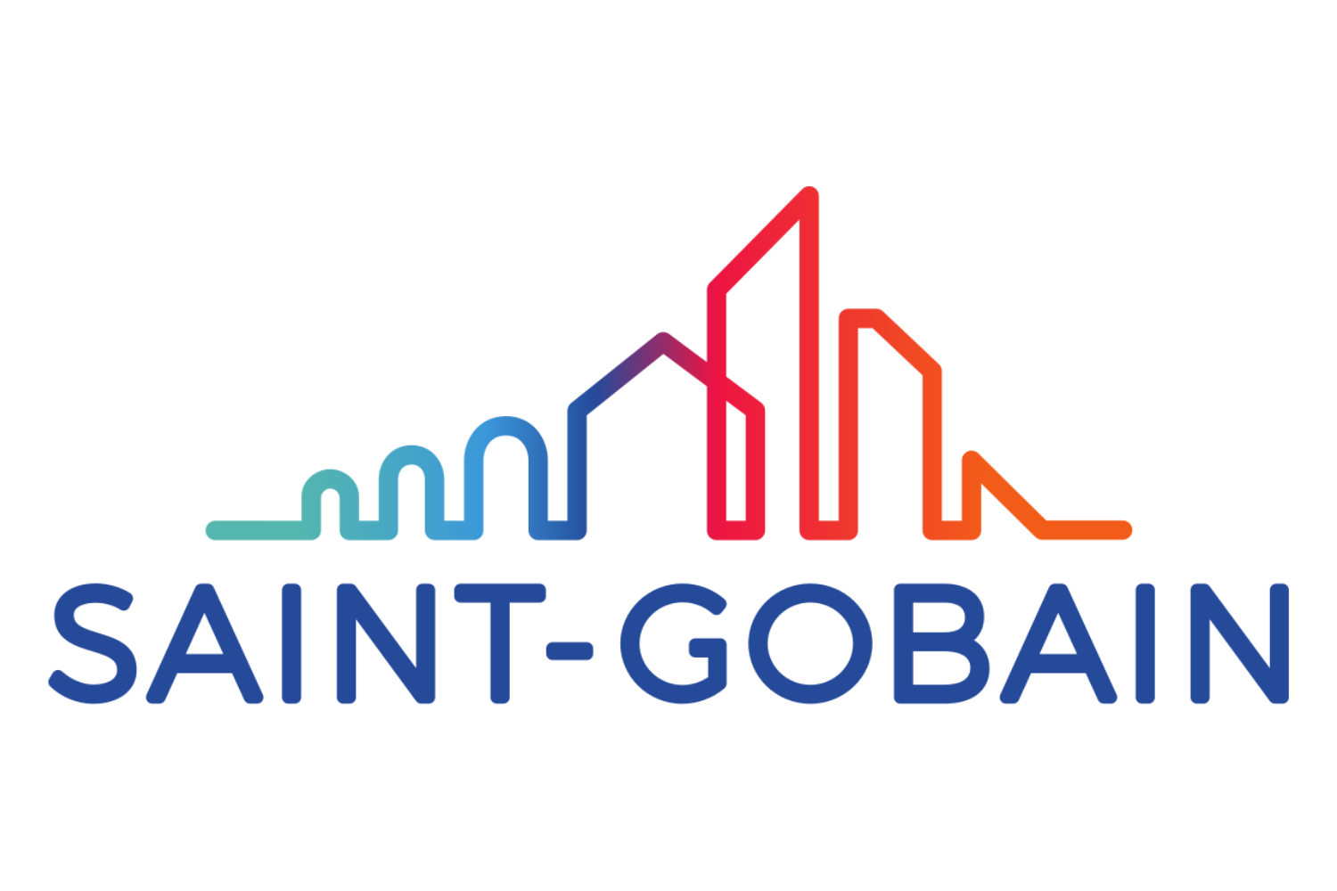 Logo with stylized colorful city skyline above the text 'Saint-Gobain' in blue.