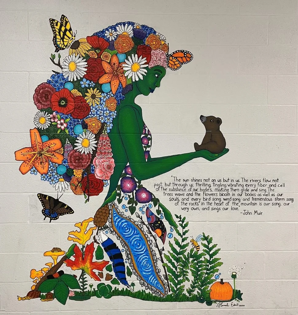 Frewsburg Mural (Mother Earth), 2022. House paint, POSCA pens.