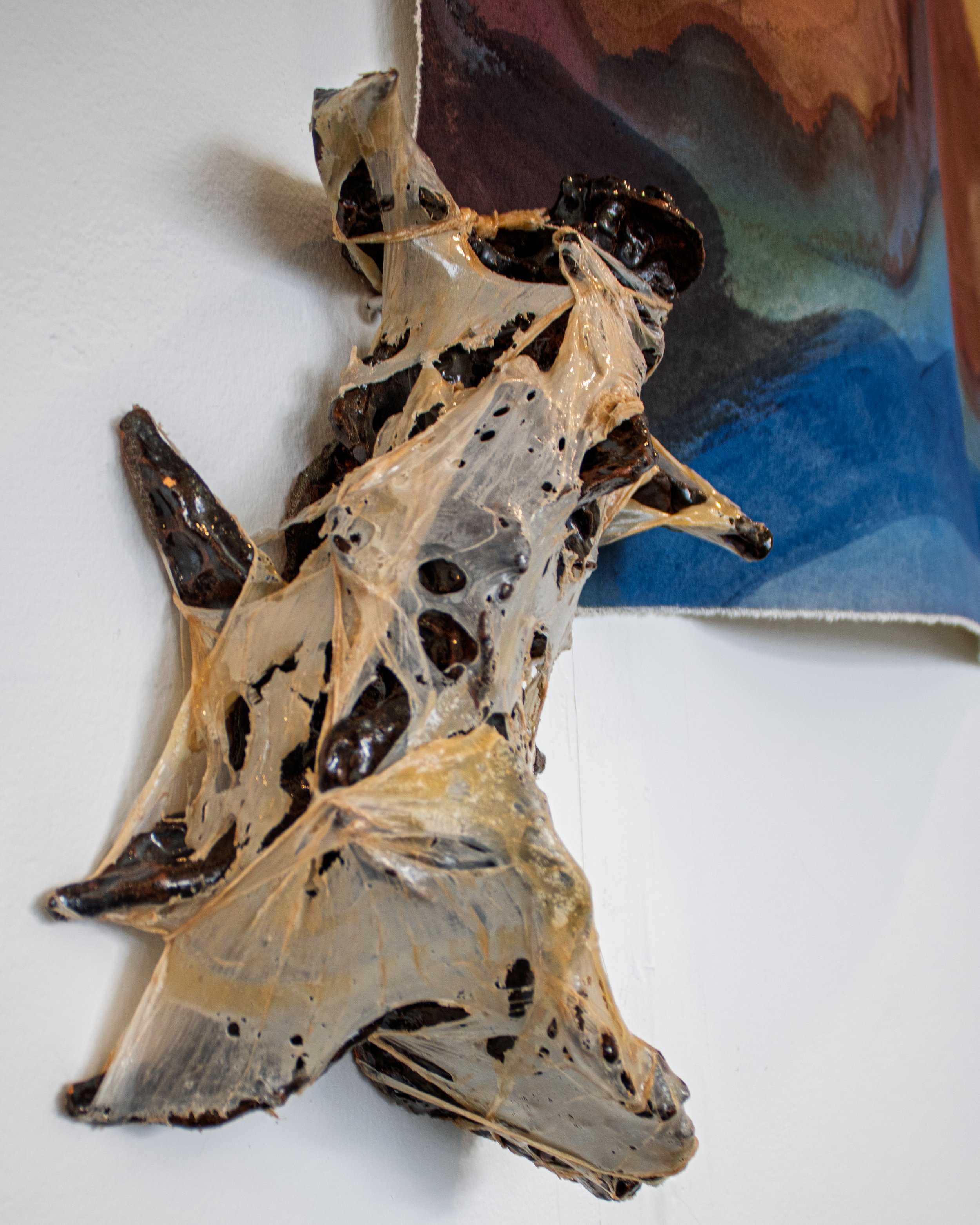 Carapace (Restricted), 2026. Low-fire ceramics, glaze, and latex. 4.5 x 9.5 x 14.5 inches.