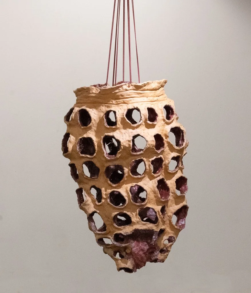 Open Body (Suspended), 2025. Low-fire ceramics and glaze. 35 x 22 x 14 inches. 