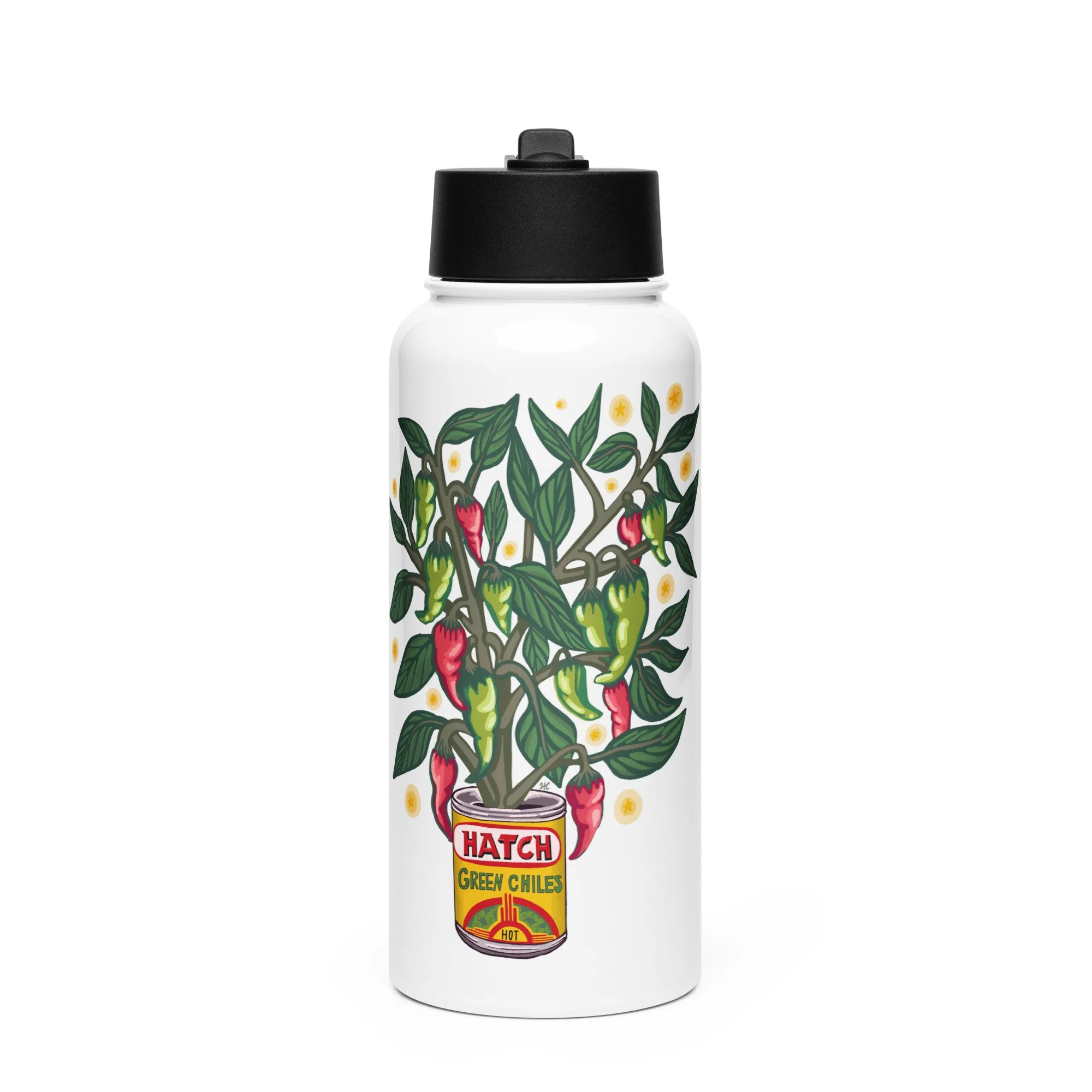 Green Chile - Stainless steel water bottle with a straw lid