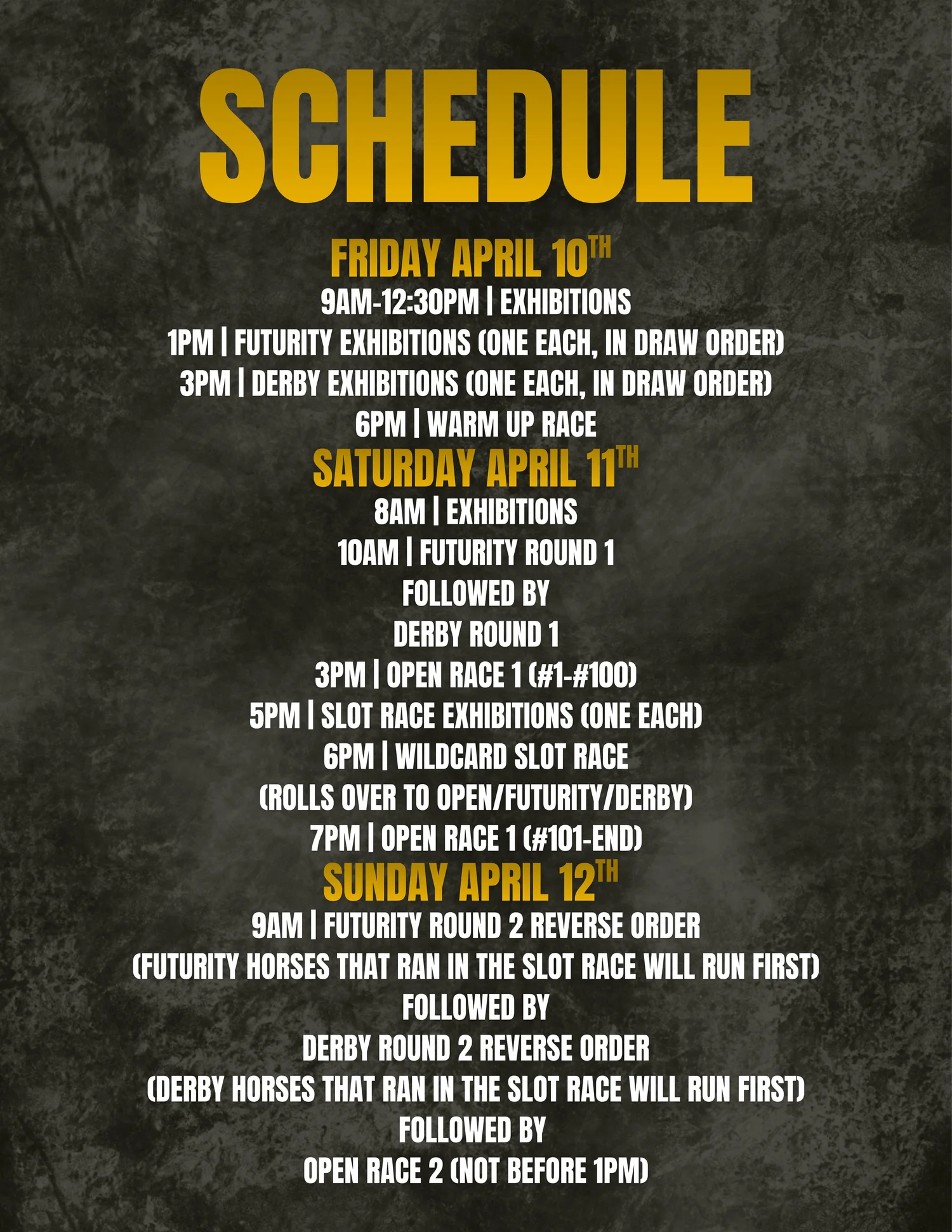 RACE SCHEDULE — The Wild Card Barrel Race