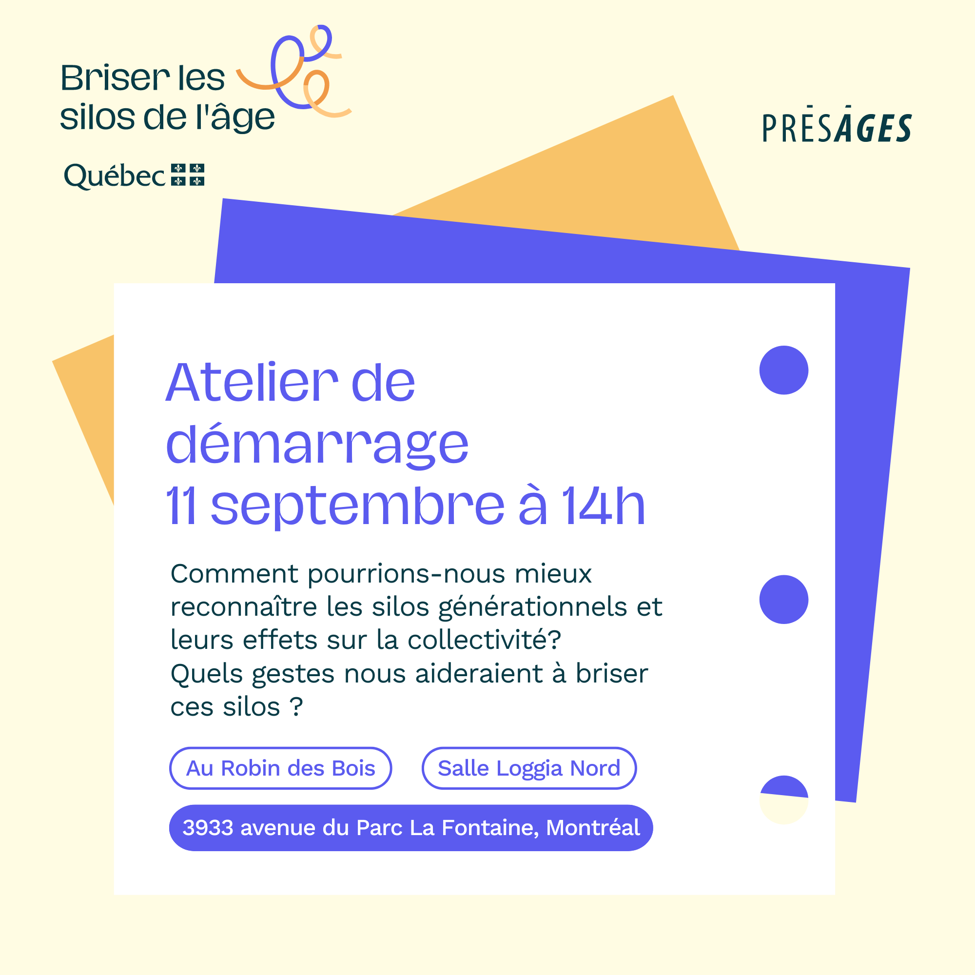 Invitation atelier de démarrage - Briser les silos de l’âge