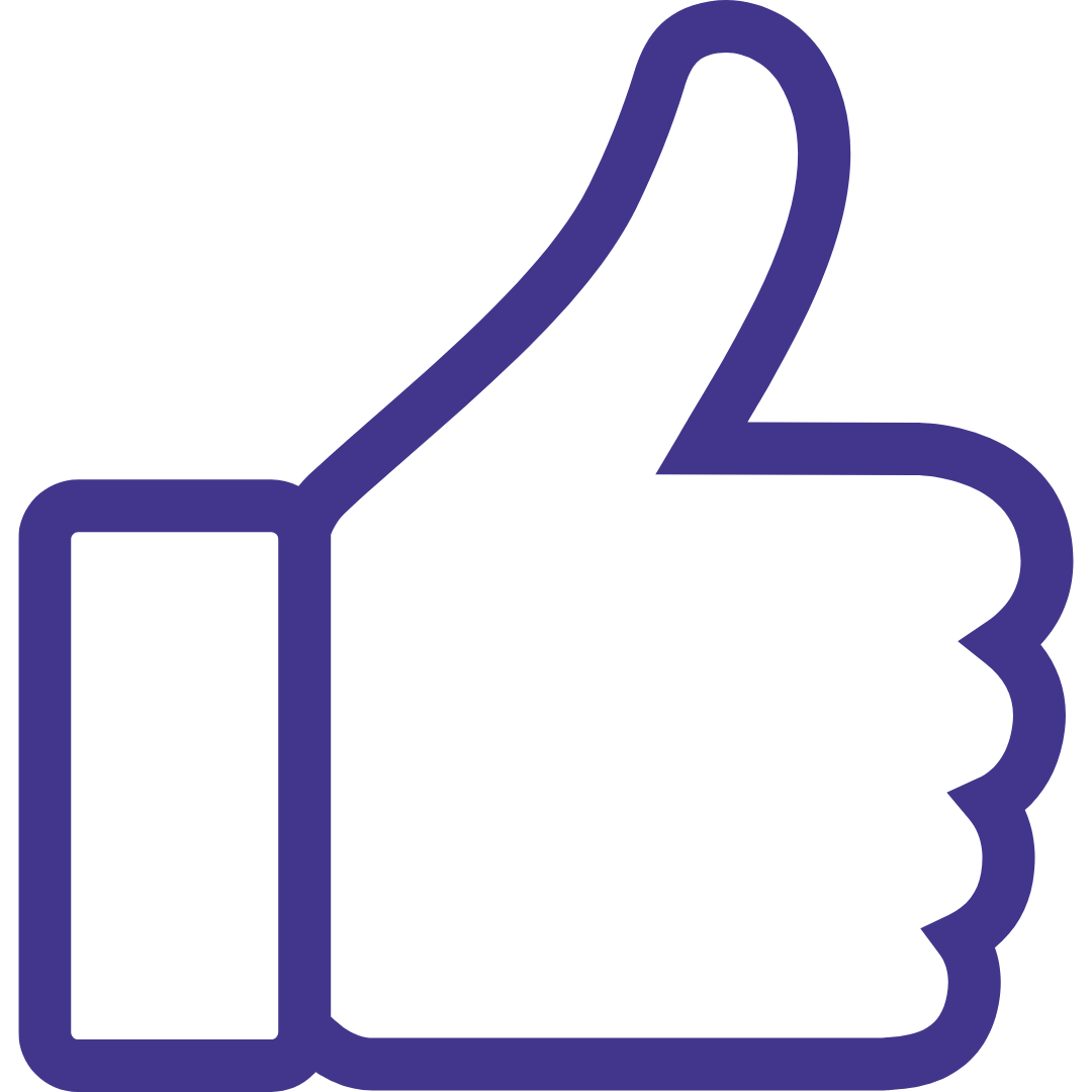 Purple outline of a thumbs-up hand gesture.