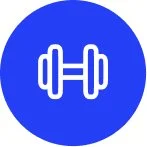 Blue circular icon with a white barbell symbol in the center.