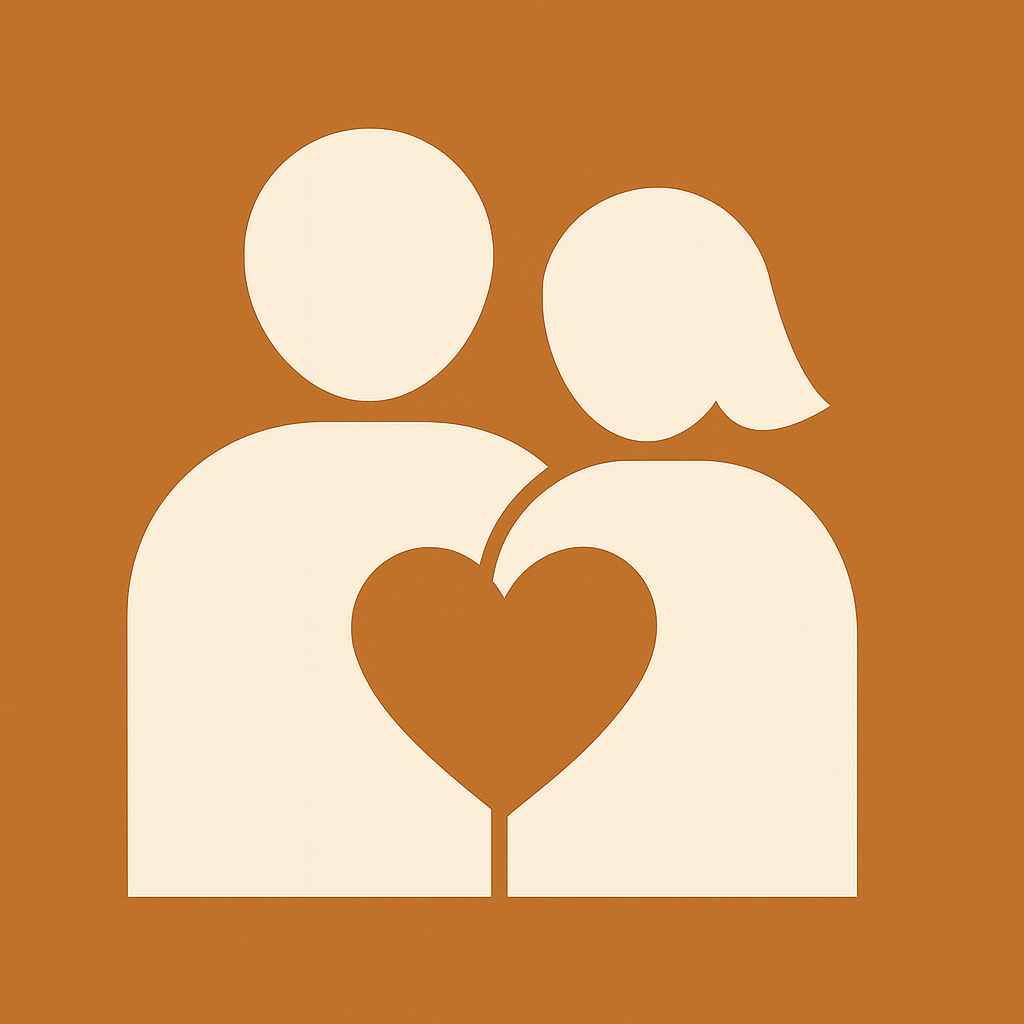 Icon of two people with a heart between them, symbolizing love or caring.