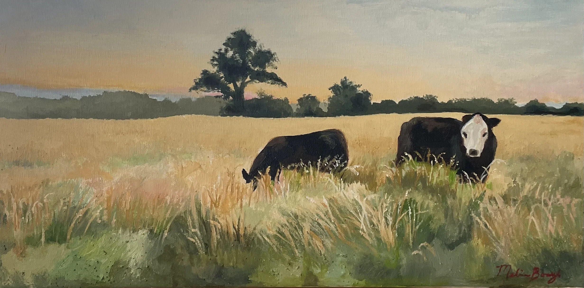 Pride - Lear Cattle Covelo, California Oil woth black tourmaline, malachite, and rainbow moonstone on canvas 10x20.jpeg