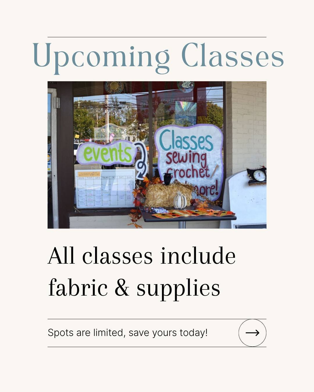 Our fall and winter class calendar is filling up with speciality workshops!

Whether you&rsquo;re building on skills you already have or ready to try something new, we have plenty happening in the studio.

Swipe through to see what&rsquo;s coming up 