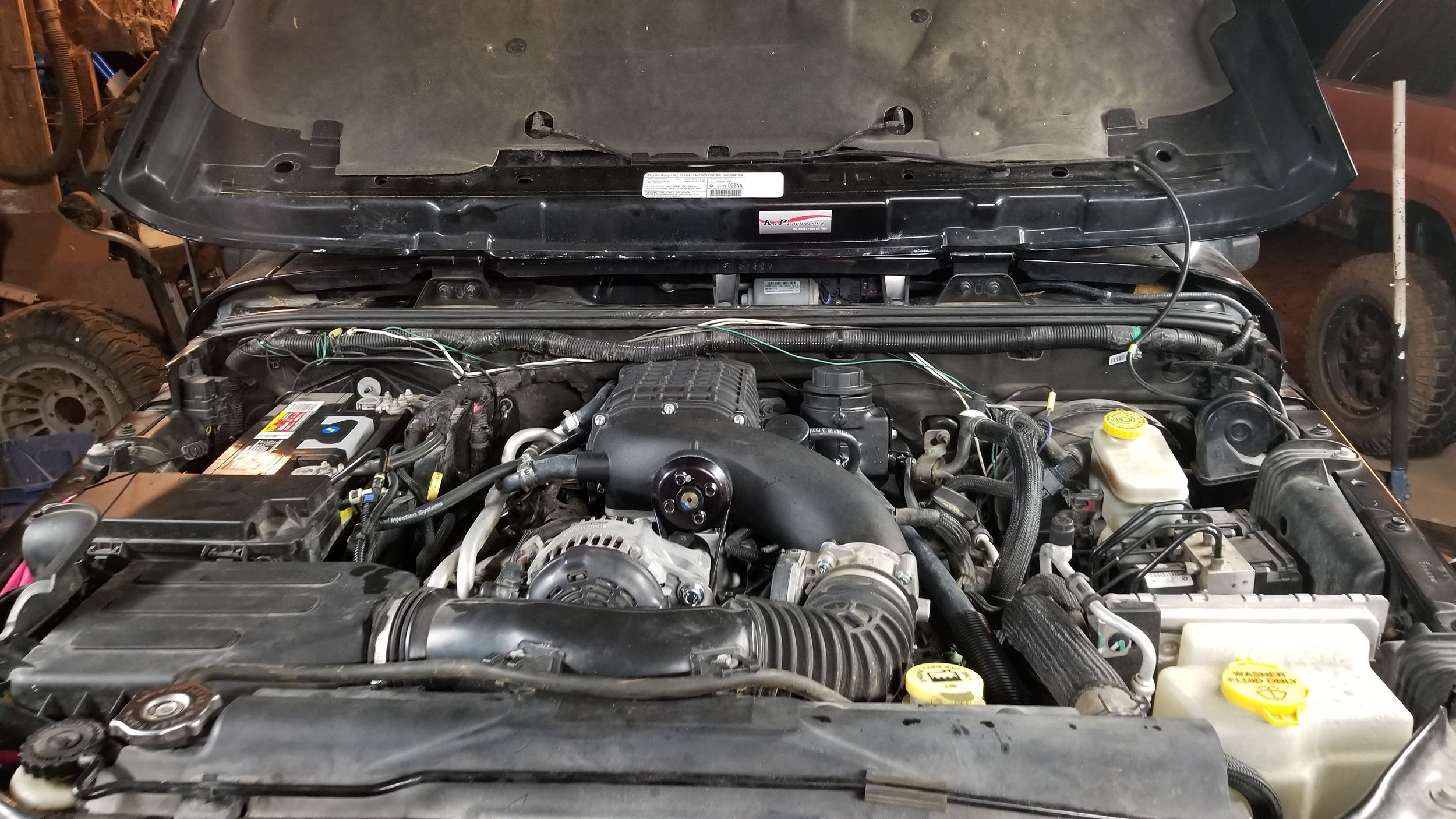 Magnuson Supercharger mounted on a 2014 Jeep Wrangler Rubicon