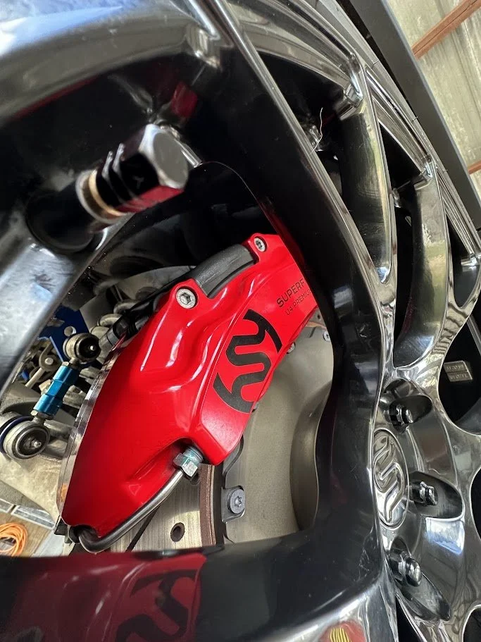 SuperForge 405MM Brake Rotor with 6 Piston Brake Caliper on an 11 Second 23' Ford Explorer ST.  Not only can we build it fast, we can stop it fast too.