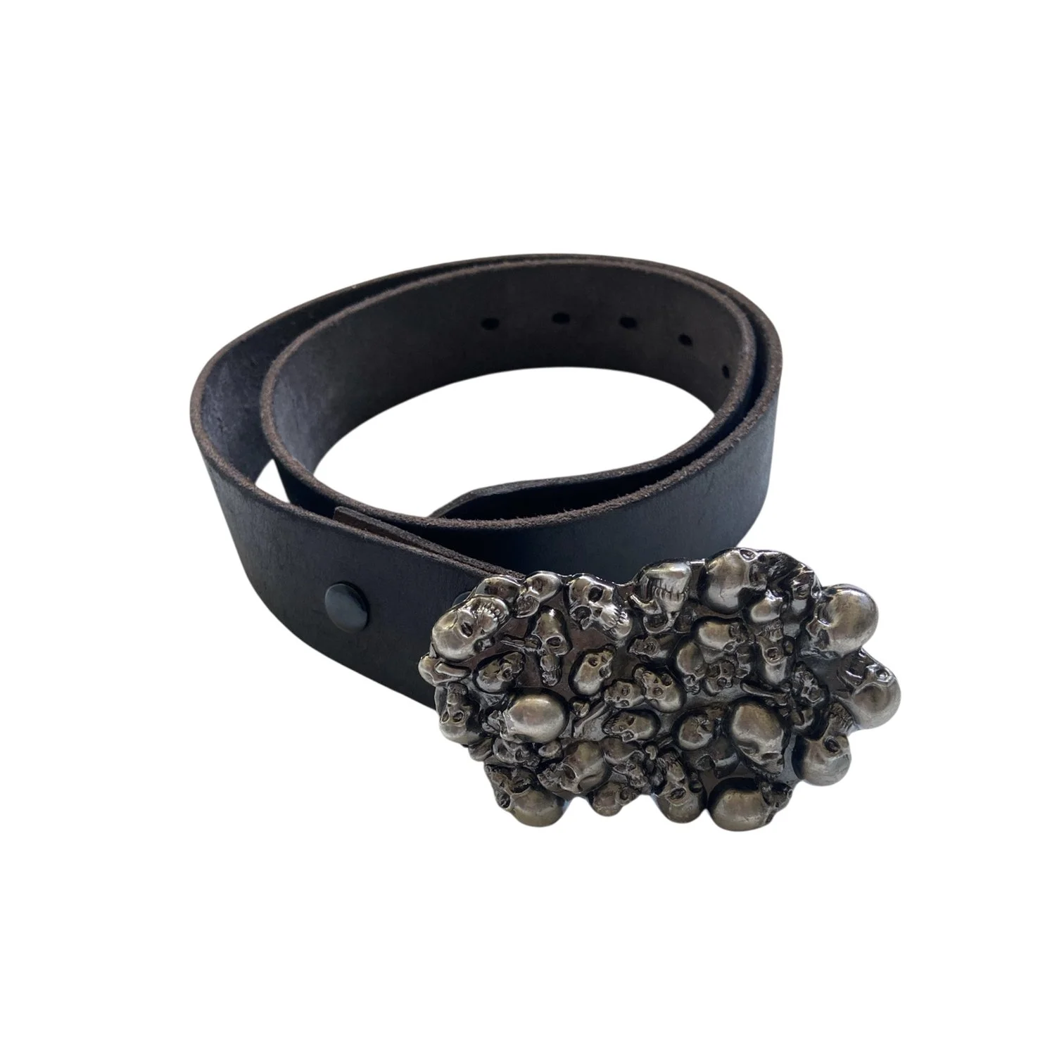 00s archival silver skull leather belt