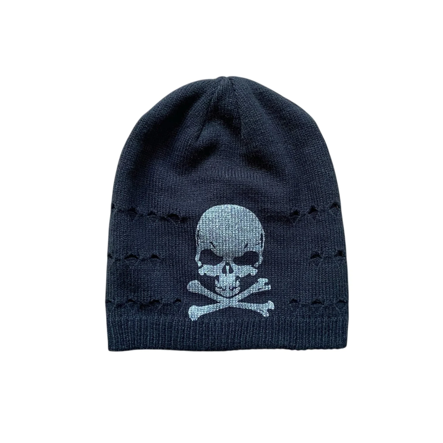 "Skull & Bones" distressed ribbed beanie