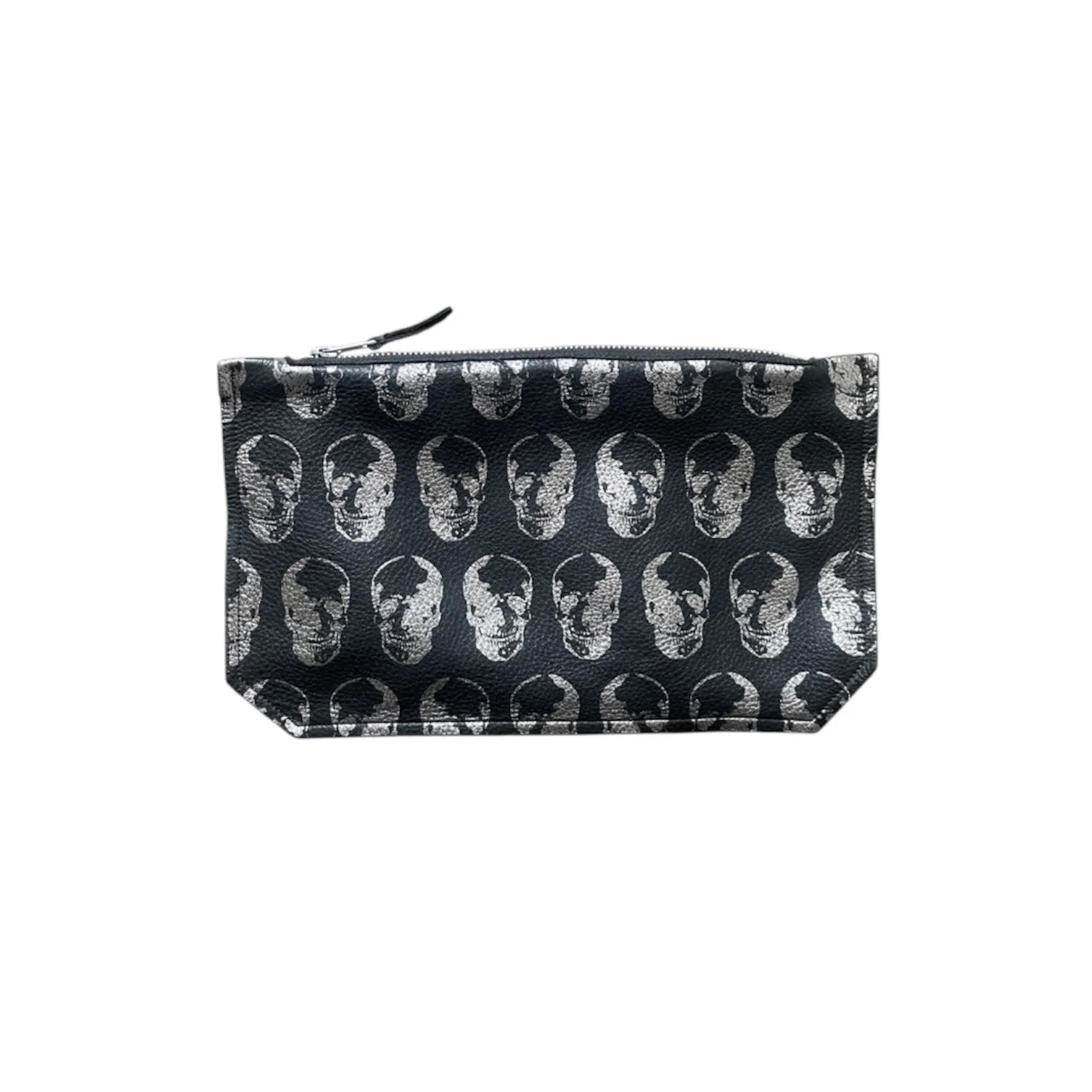 Indie metallic leather skull clutch