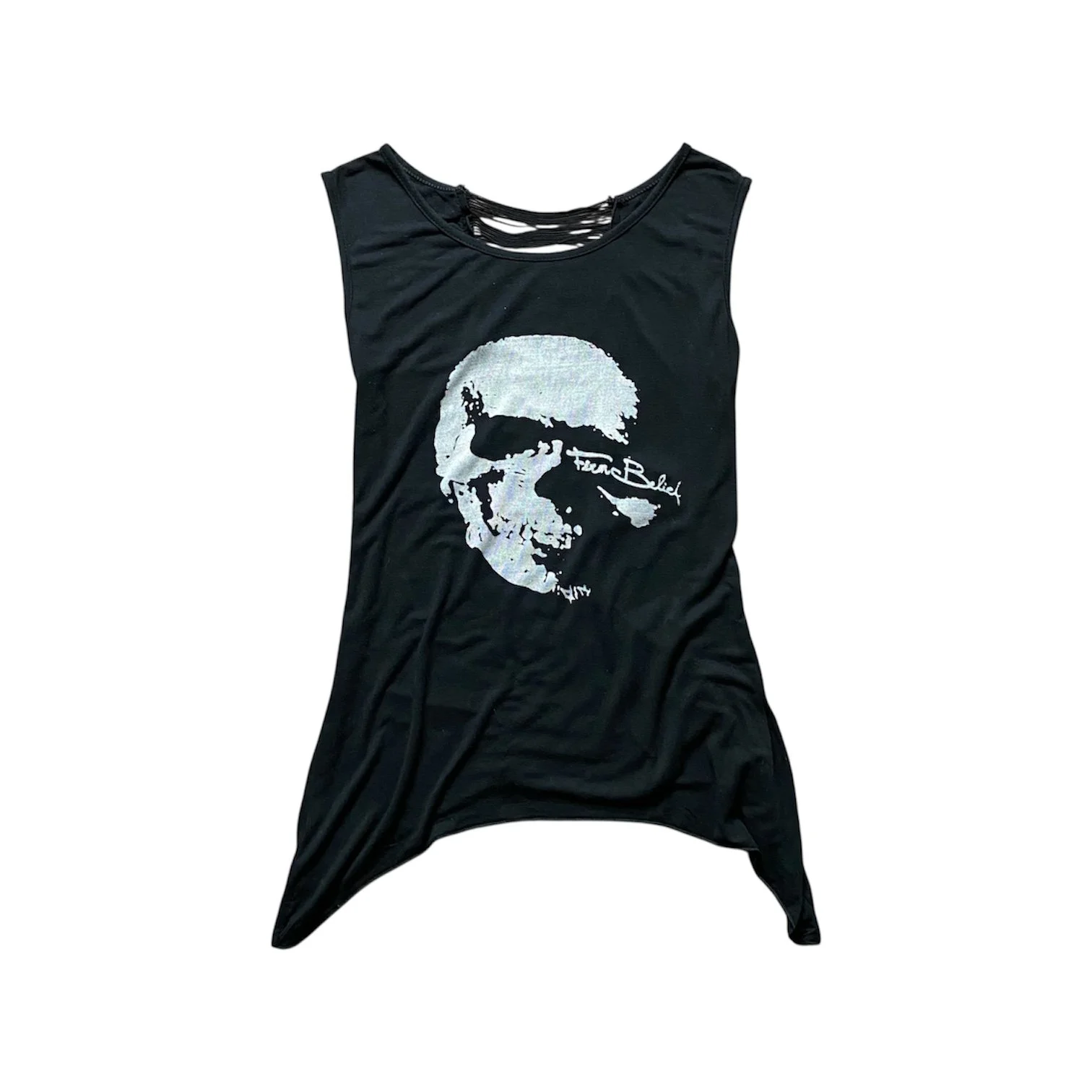 Asymmetrical grunge distressed skull tank