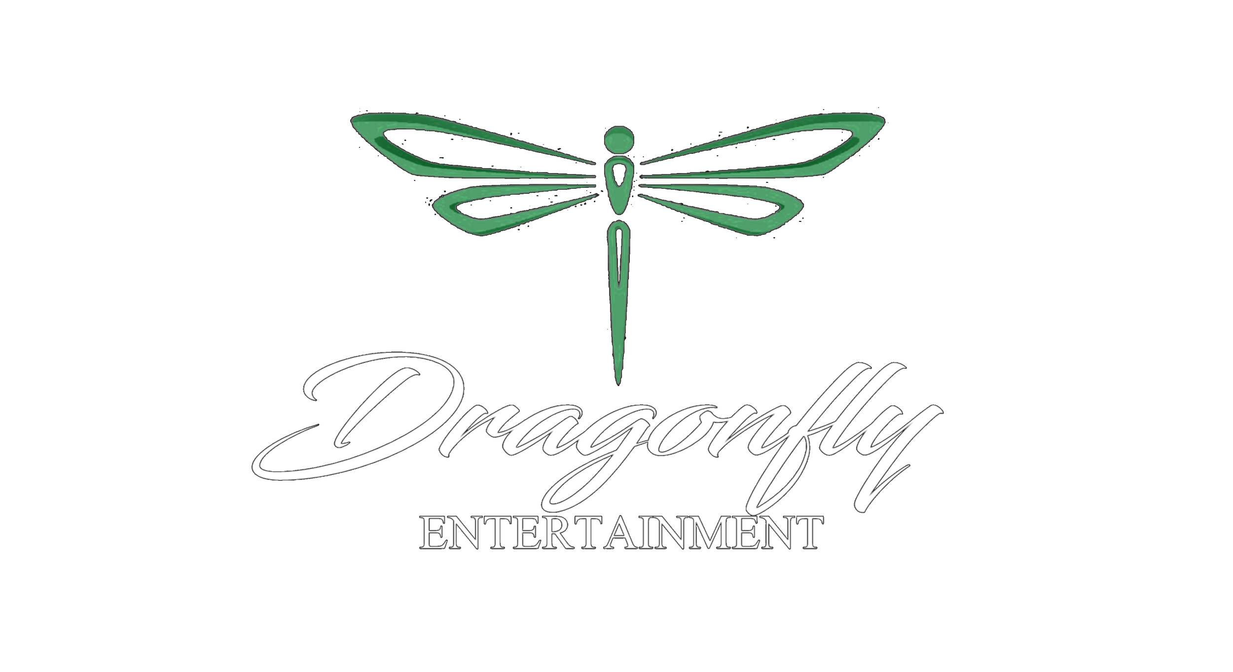 Logo for Dragonfly Entertainment featuring a stylized dragonfly with green wings and body above the text 'Dragonfly' in cursive and 'ENTERTAINMENT' in capital letters underneath, all on a black background.