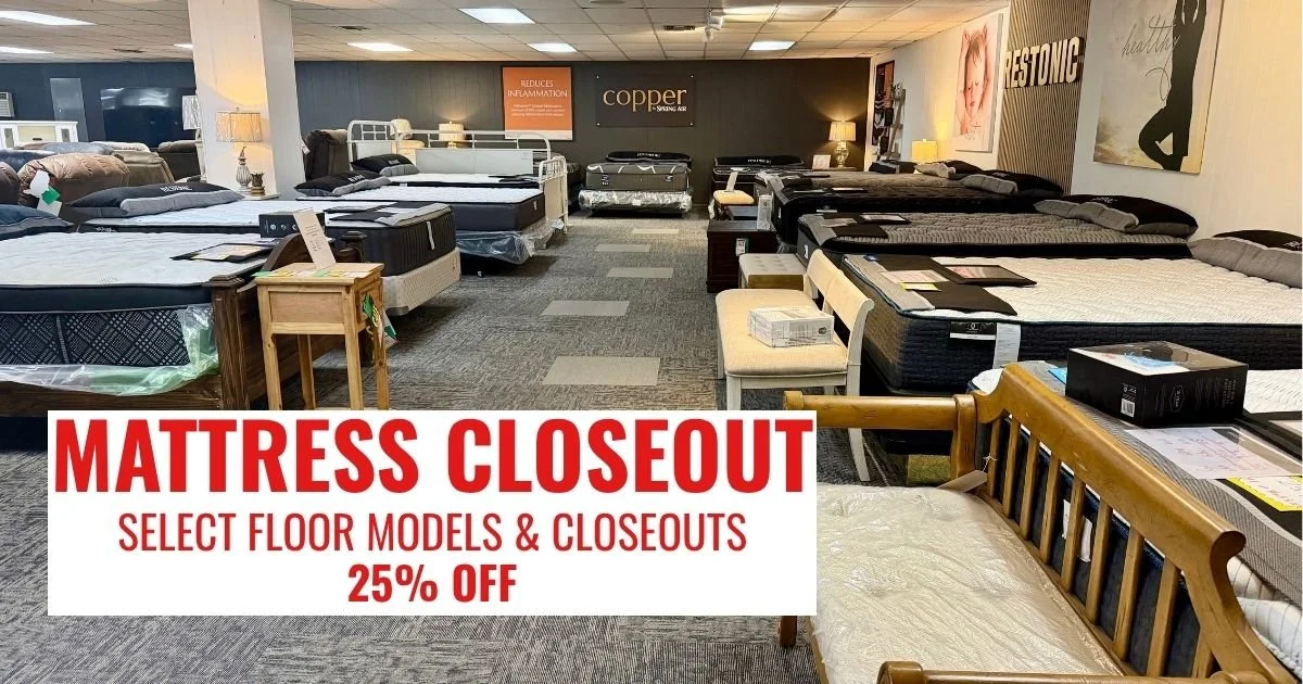 😴 MATTRESS CLOSEOUT!

We're making room!

Select floor models &amp; closeout mattresses are 25% OFF.

Different comfort levels. Different price points. Limited quantities.

When they're gone, they're gone. 👀

Come try them before your favorite disa