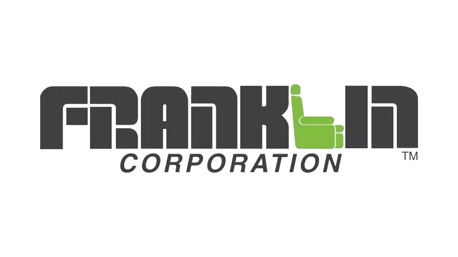 Logo for Franks Inc. Corporation featuring the company name in bold gray letters with a green chair integrated into the letter 'L'.