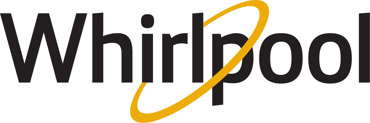 Whirlpool logo with black text and a yellow curved line crossing through the text.