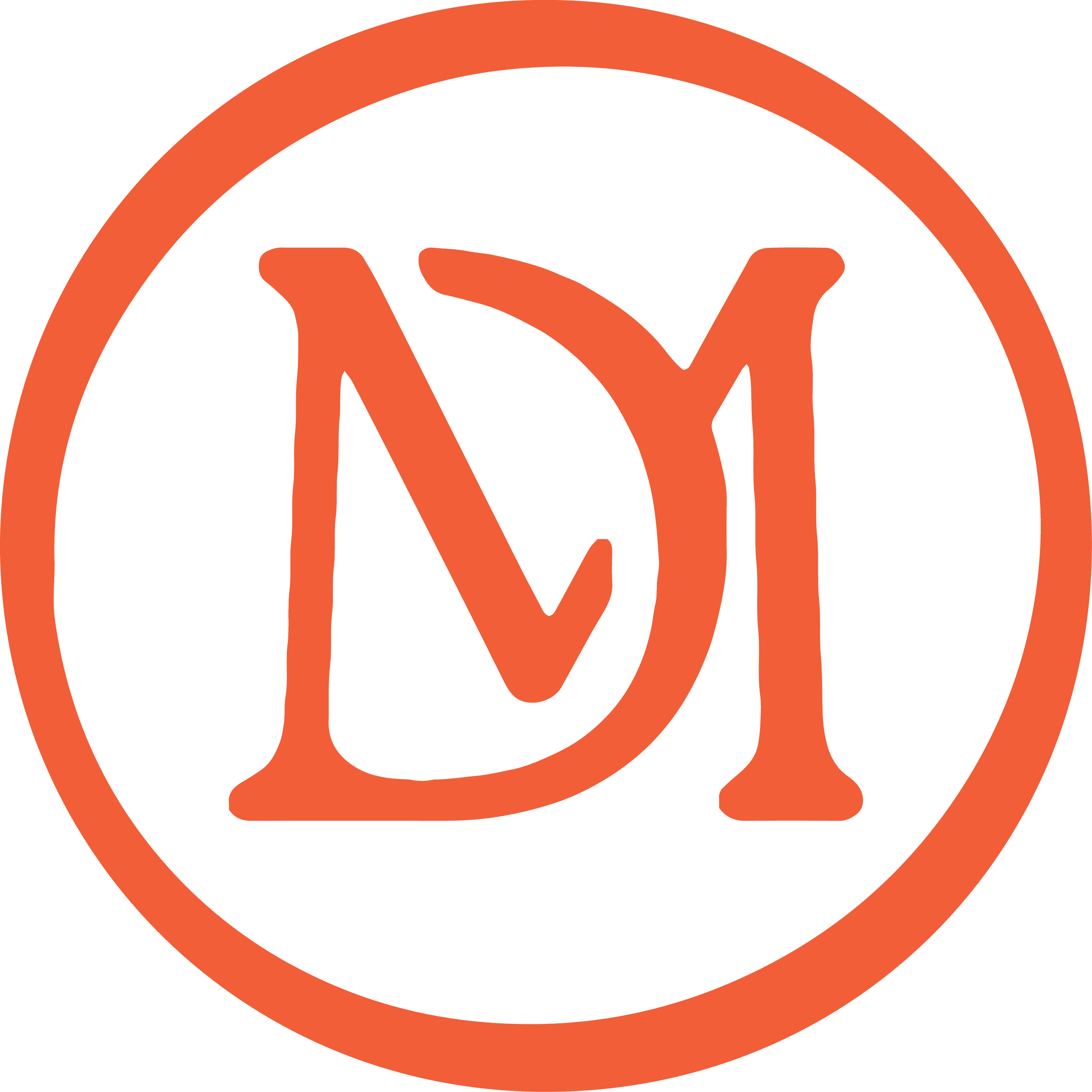 Circle logo with the letters D and Y inside, in an orange outline and black background.