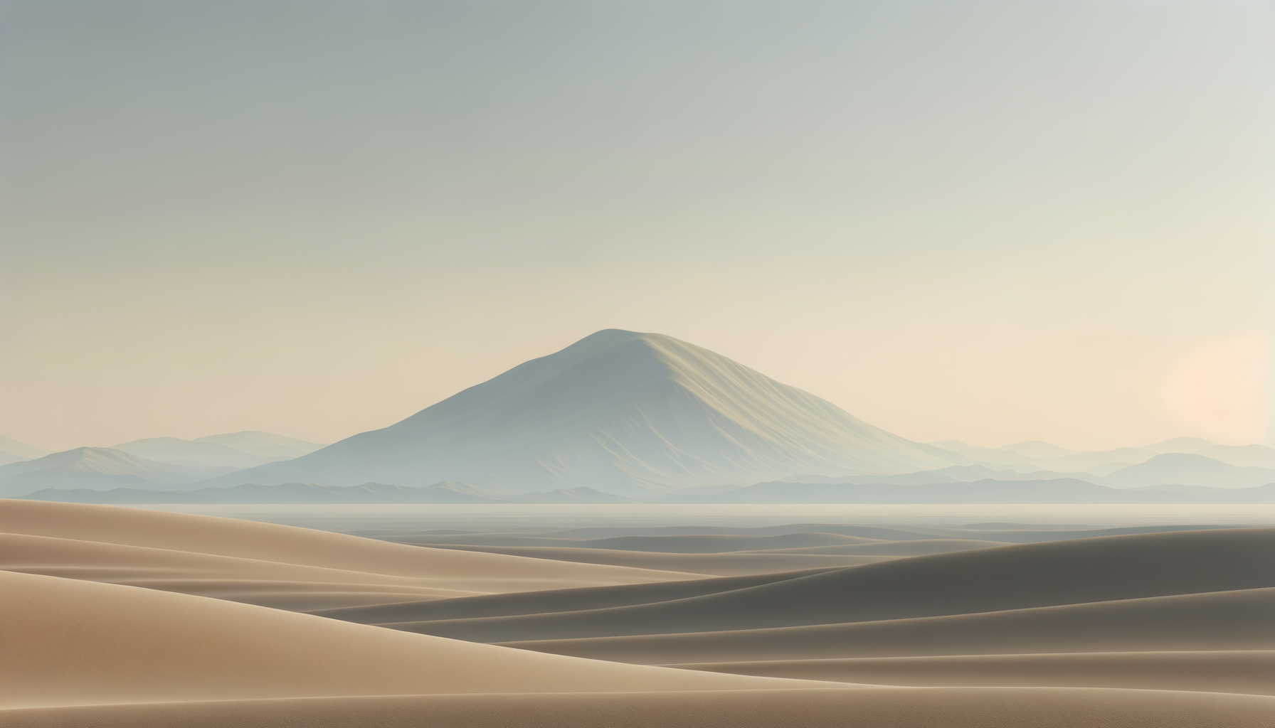 Sand dunes with a mountain in the background under a clear sky.