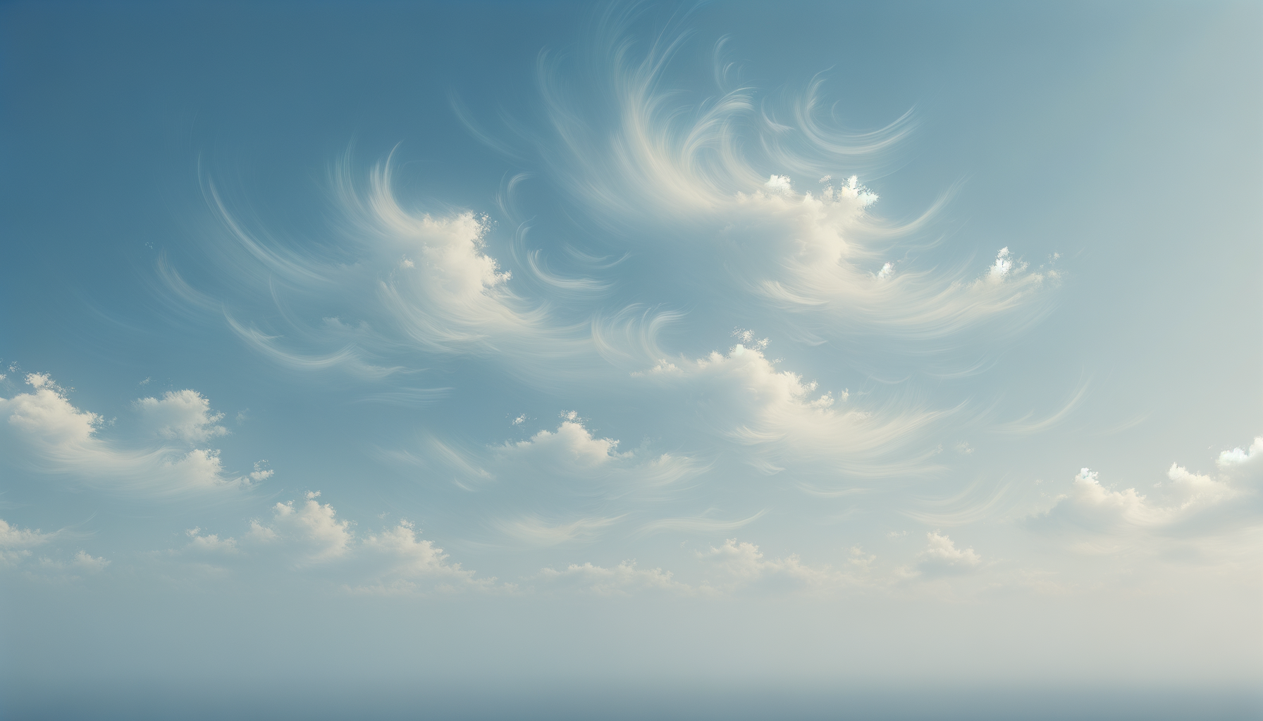 Sky with wispy, swirling white clouds against a light blue background.