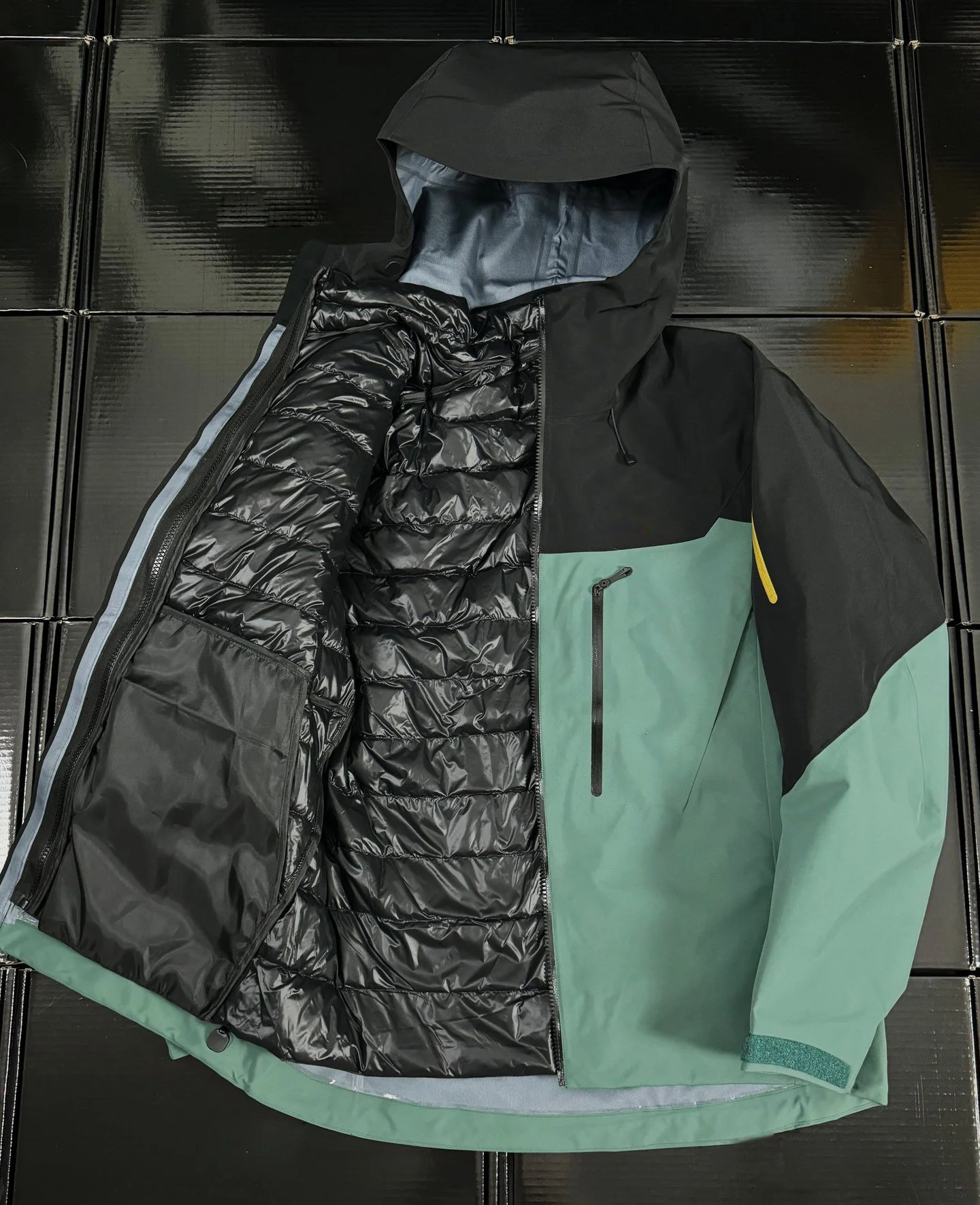 BlackGreen AR SV AP7 With Diy Logo  Puffer Jacket 3-in-1 Removable Down Coat Three Ways to Wear Recco GORE-TEX Triple-proof Technology Windproof Waterproof Outdoor Outwear