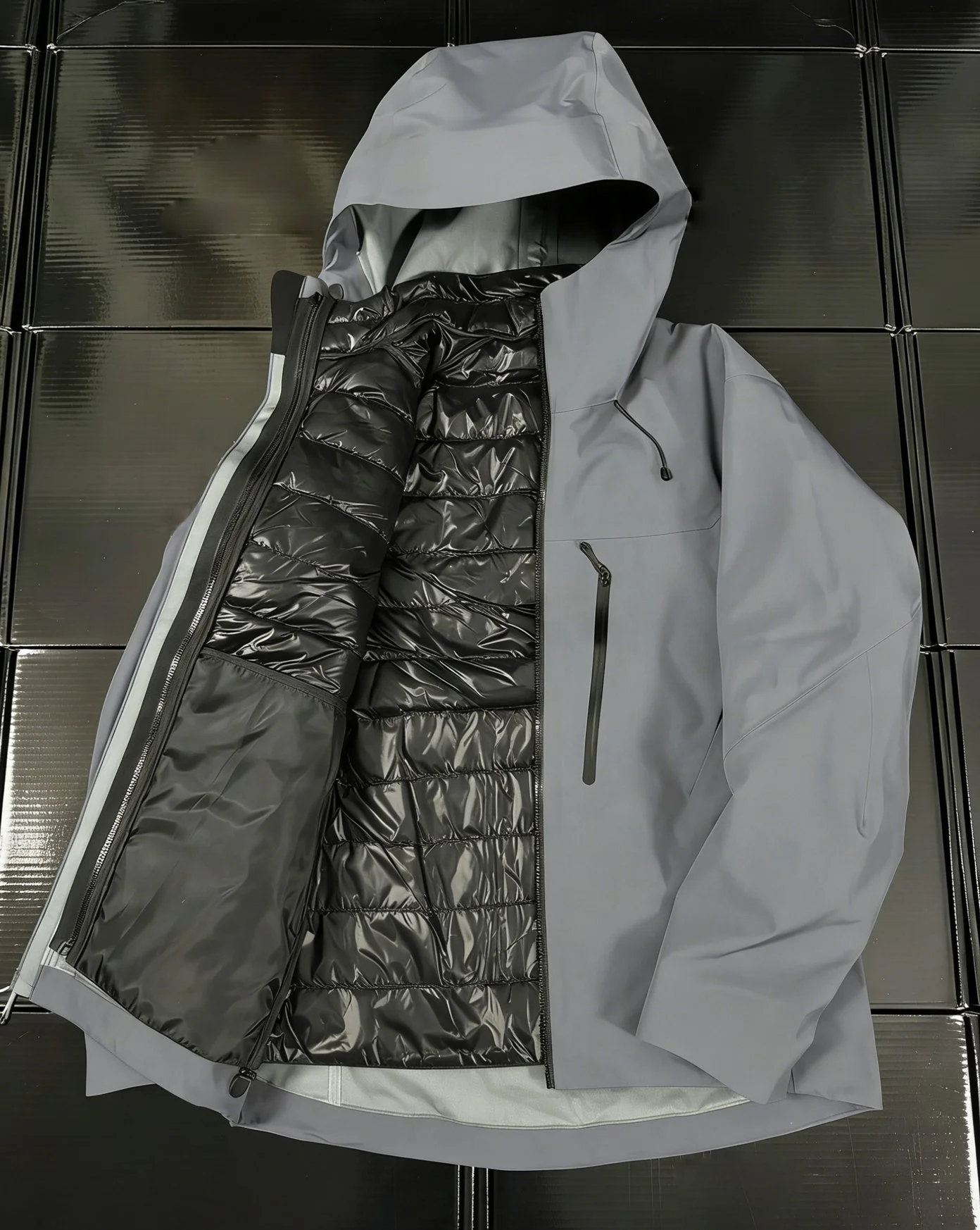 Gray AR With Diy Logo 7AP SV 3-in-1 Puffer Jacket Three Ways to Wear Removable Down Coat Recco GORE-TEX Triple-proof Technology Windproof Waterproof Outdoor Outwear