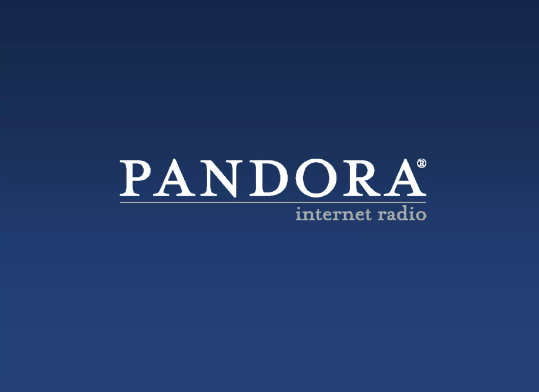 Pandora internet radio logo on a dark blue background.